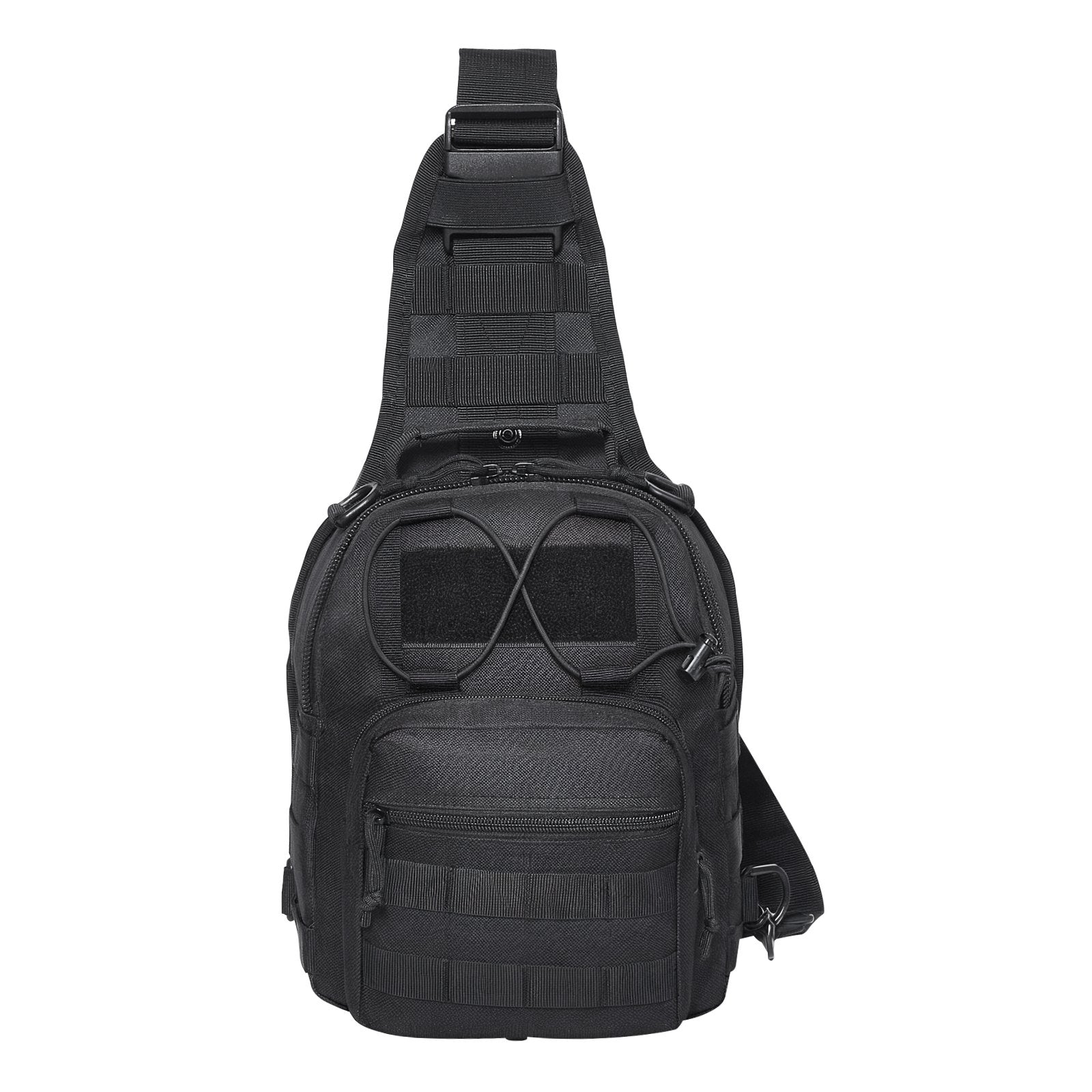 10L Military Tactical Sling Bag with MOLLE, Multi-Pocket Shoulder Backpack for Camping, Hiking, EDC - Lightweight, Durable, Black 600D Polyester