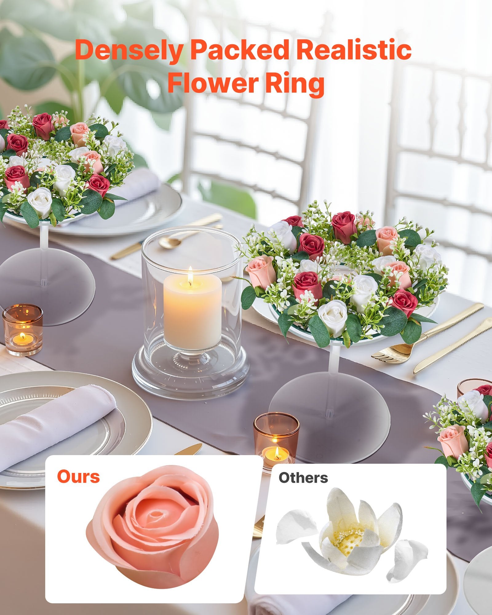 14-Inch Artificial Rose Wreath Centerpiece with Pink & White Roses for Weddings, Parties, Valentine's, Mother's Day & Home Décor