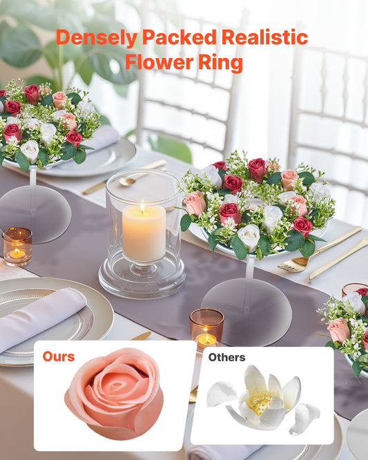 14-Inch Artificial Rose Wreath Centerpiece with Pink & White Roses for Weddings, Parties, Valentine's, Mother's Day & Home Décor