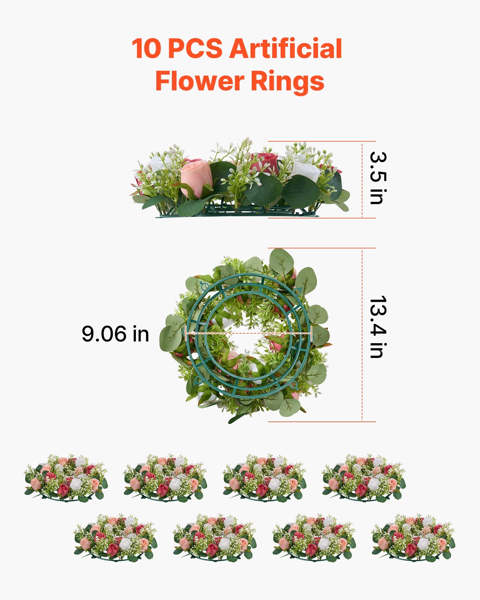14-Inch Artificial Rose Wreath Centerpiece with Pink & White Roses for Weddings, Parties, Valentine's, Mother's Day & Home Décor
