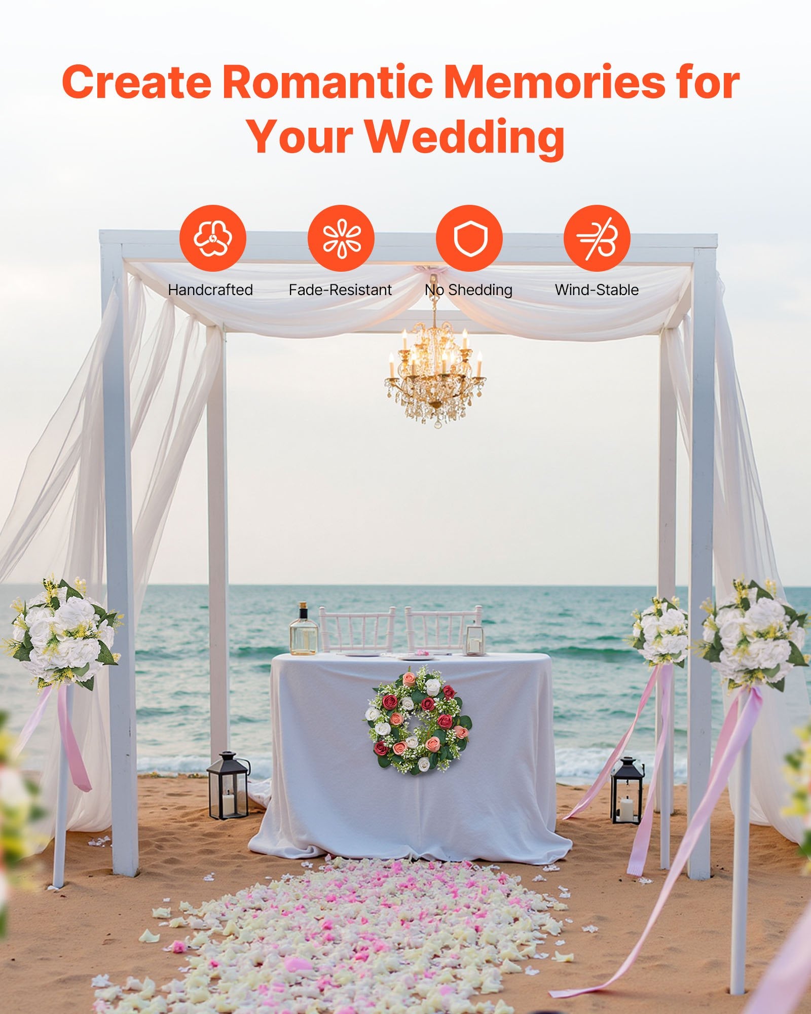 14-Inch Artificial Rose Wreath Centerpiece with Pink & White Roses for Weddings, Parties, Valentine's, Mother's Day & Home Décor
