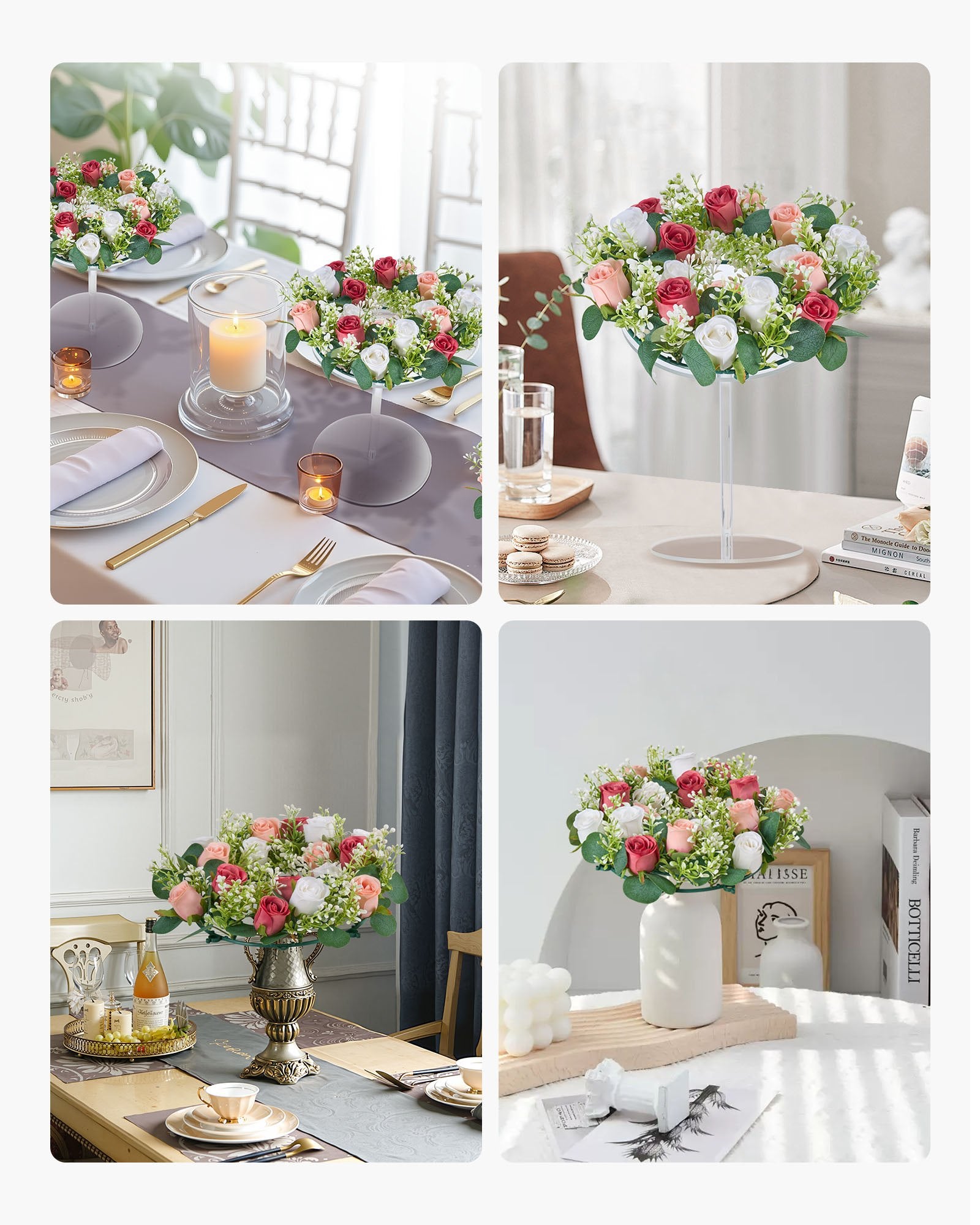 14-Inch Artificial Rose Wreath Centerpiece with Pink & White Roses for Weddings, Parties, Valentine's, Mother's Day & Home Décor