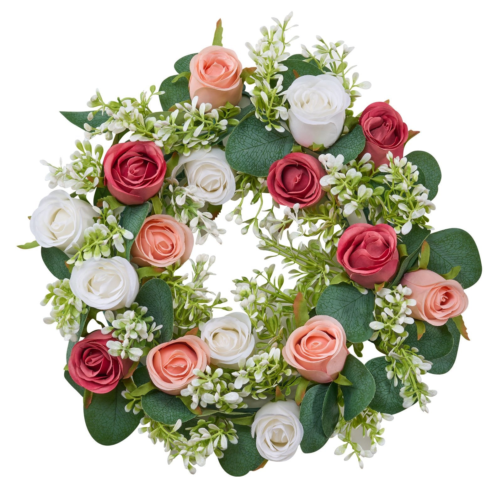 14-Inch Artificial Rose Wreath Centerpiece with Pink & White Roses for Weddings, Parties, Valentine's, Mother's Day & Home Décor
