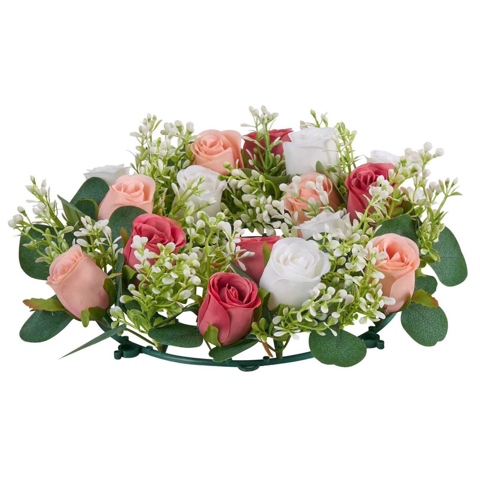 14-Inch Artificial Rose Wreath Centerpiece with Pink & White Roses for Weddings, Parties, Valentine's, Mother's Day & Home Décor