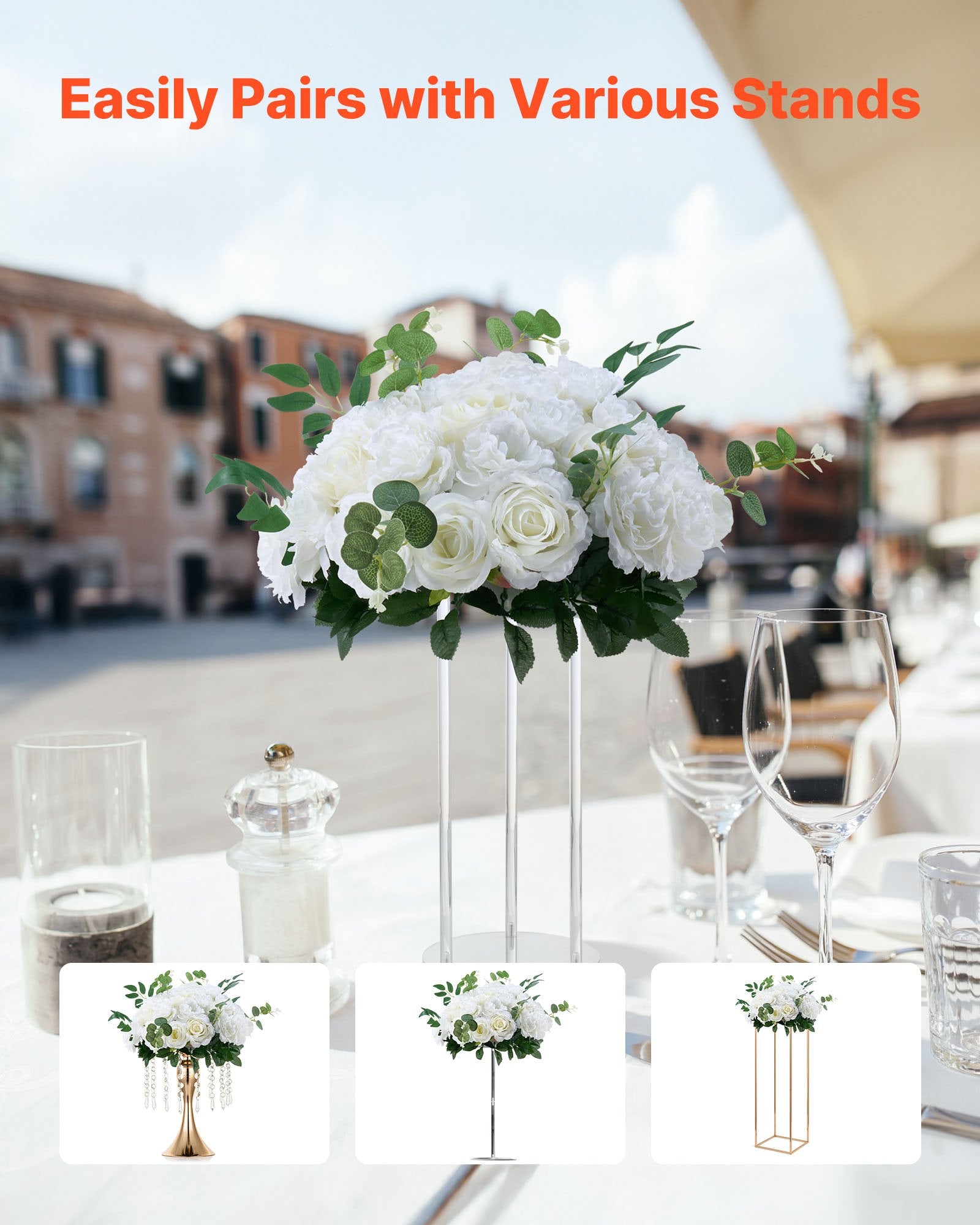 10 PCS 17.7-Inch Lush White Rose Flower Balls - Premium Artificial Centerpieces for Wedding & Home Decor, Quick Fluff Restoration