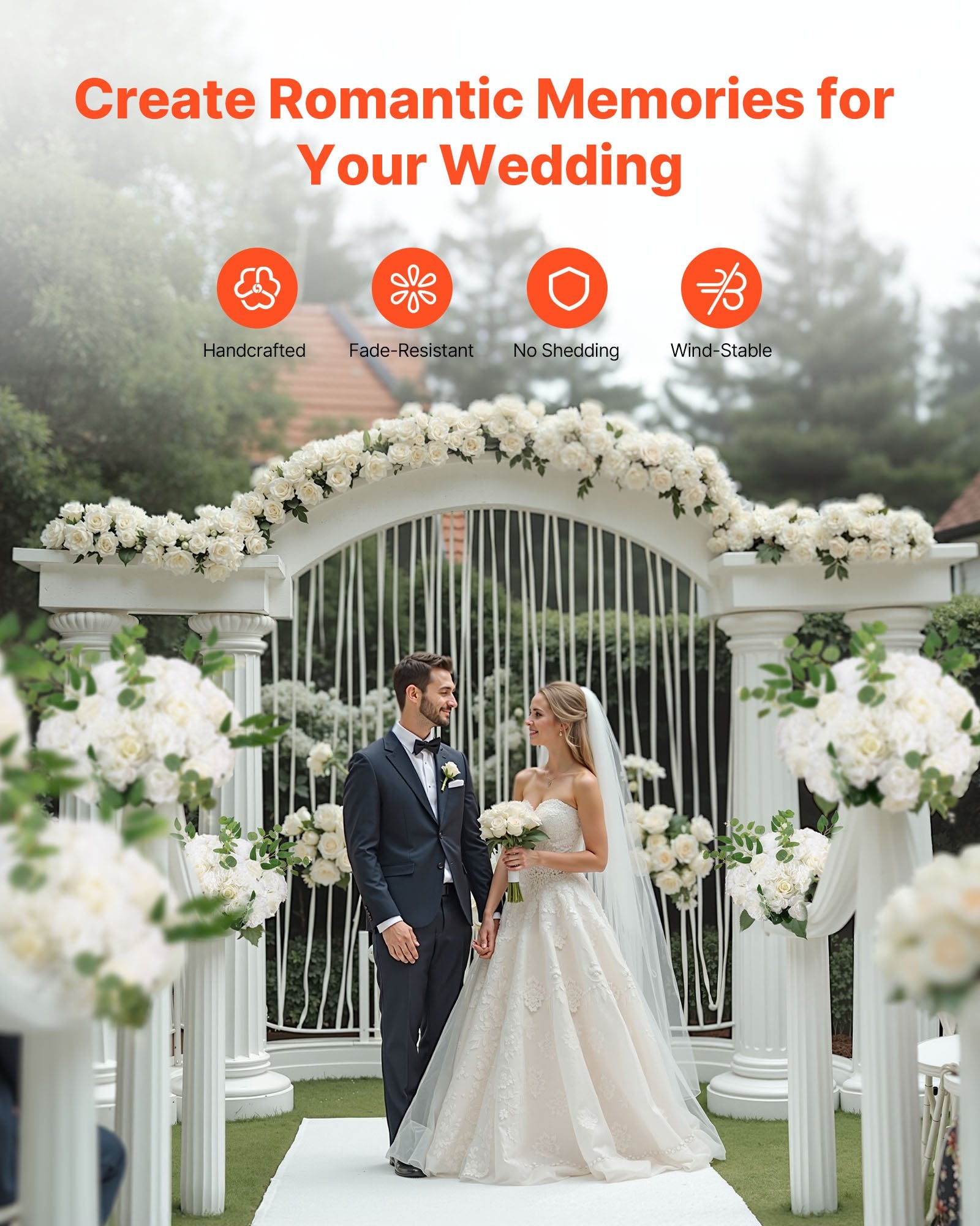 10 PCS 17.7-Inch Lush White Rose Flower Balls - Premium Artificial Centerpieces for Wedding & Home Decor, Quick Fluff Restoration