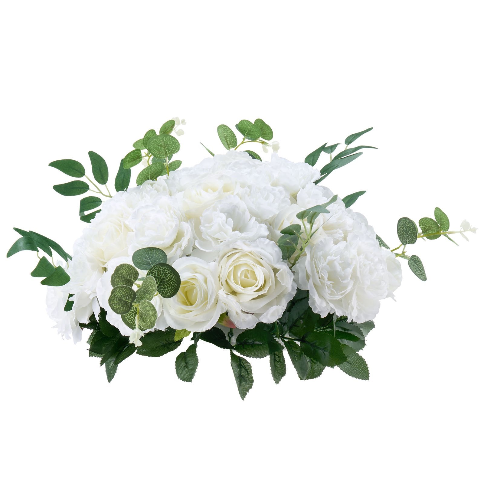 10 PCS 17.7-Inch Lush White Rose Flower Balls - Premium Artificial Centerpieces for Wedding & Home Decor, Quick Fluff Restoration