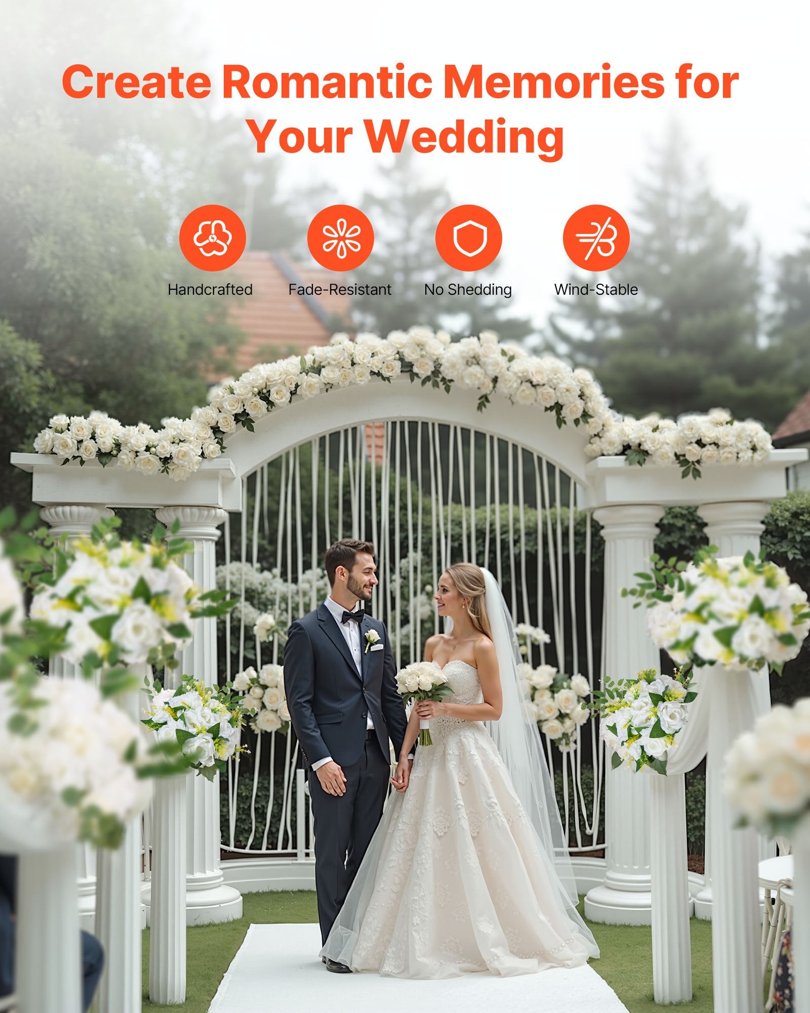 Elegant 10 PCS 9.5-Inch White Artificial Flower Balls for Wedding Rose Centerpieces, Home Table Decor & Faux Floral Arrangements