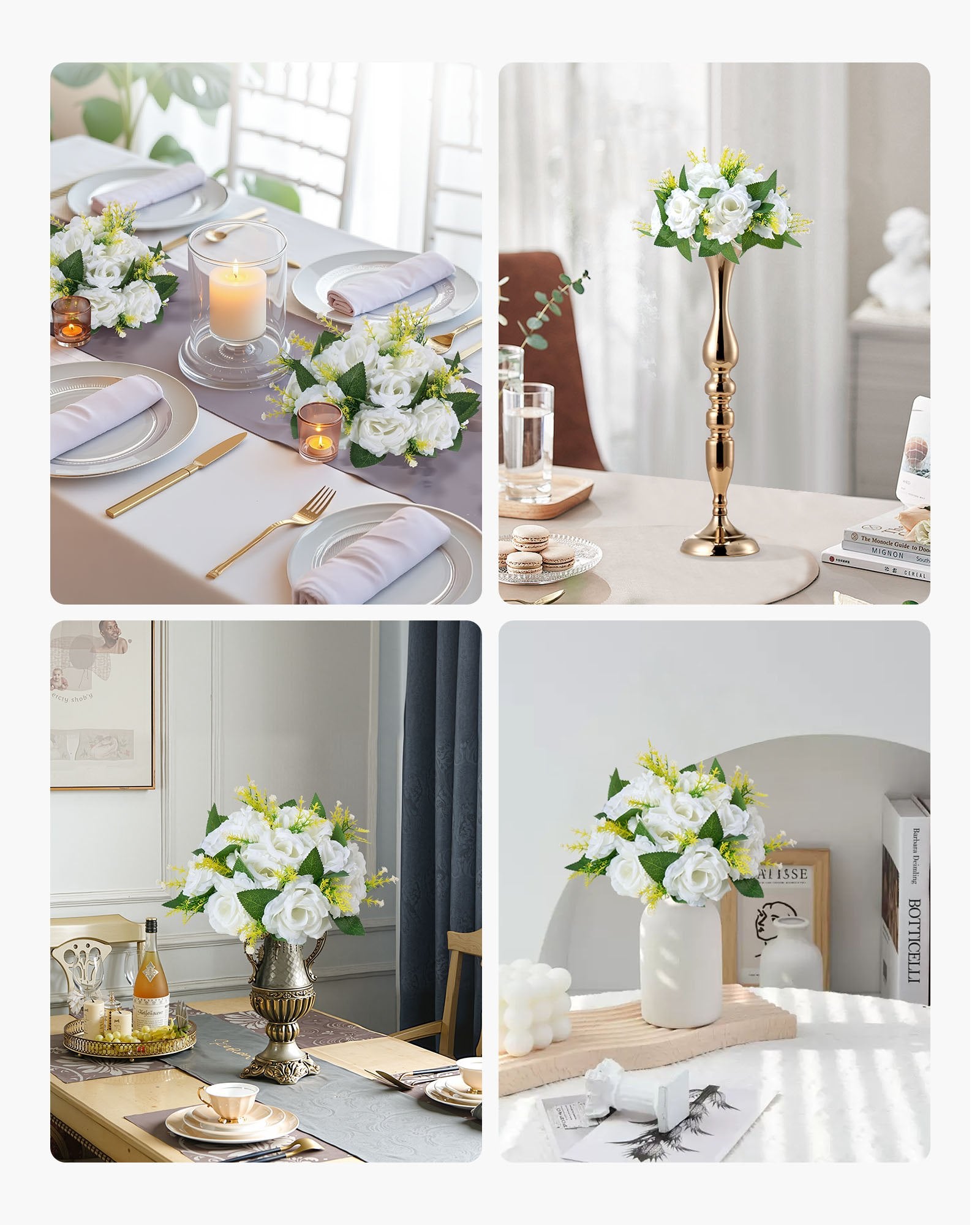 Elegant 10 PCS 9.5-Inch White Artificial Flower Balls for Wedding Rose Centerpieces, Home Table Decor & Faux Floral Arrangements