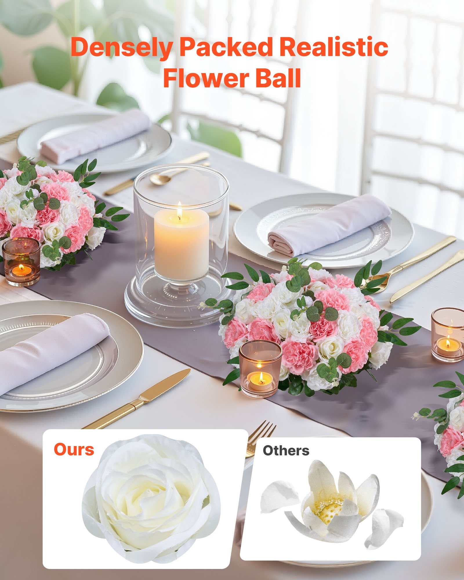 Elegant Pink and White Rose Flower Ball Centerpieces - 10 PCS, 17.7-Inch for Weddings, Events, and Home Décor with Premium Silk Petals