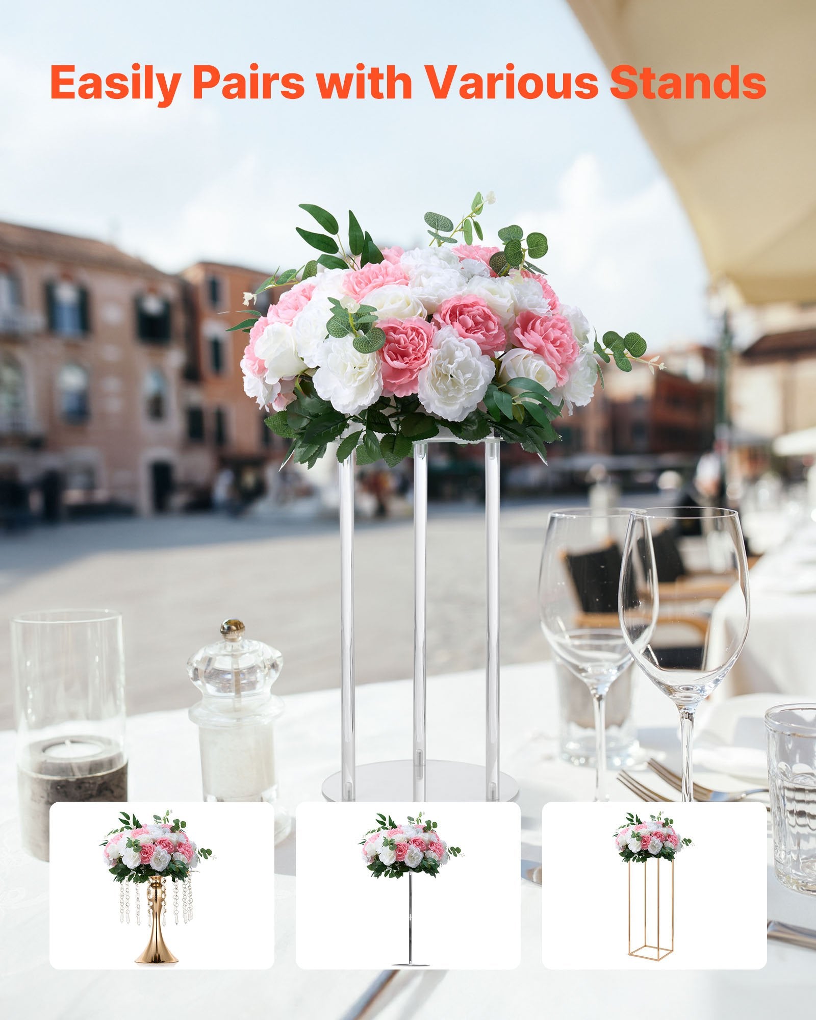 Elegant Pink and White Rose Flower Ball Centerpieces - 10 PCS, 17.7-Inch for Weddings, Events, and Home Décor with Premium Silk Petals