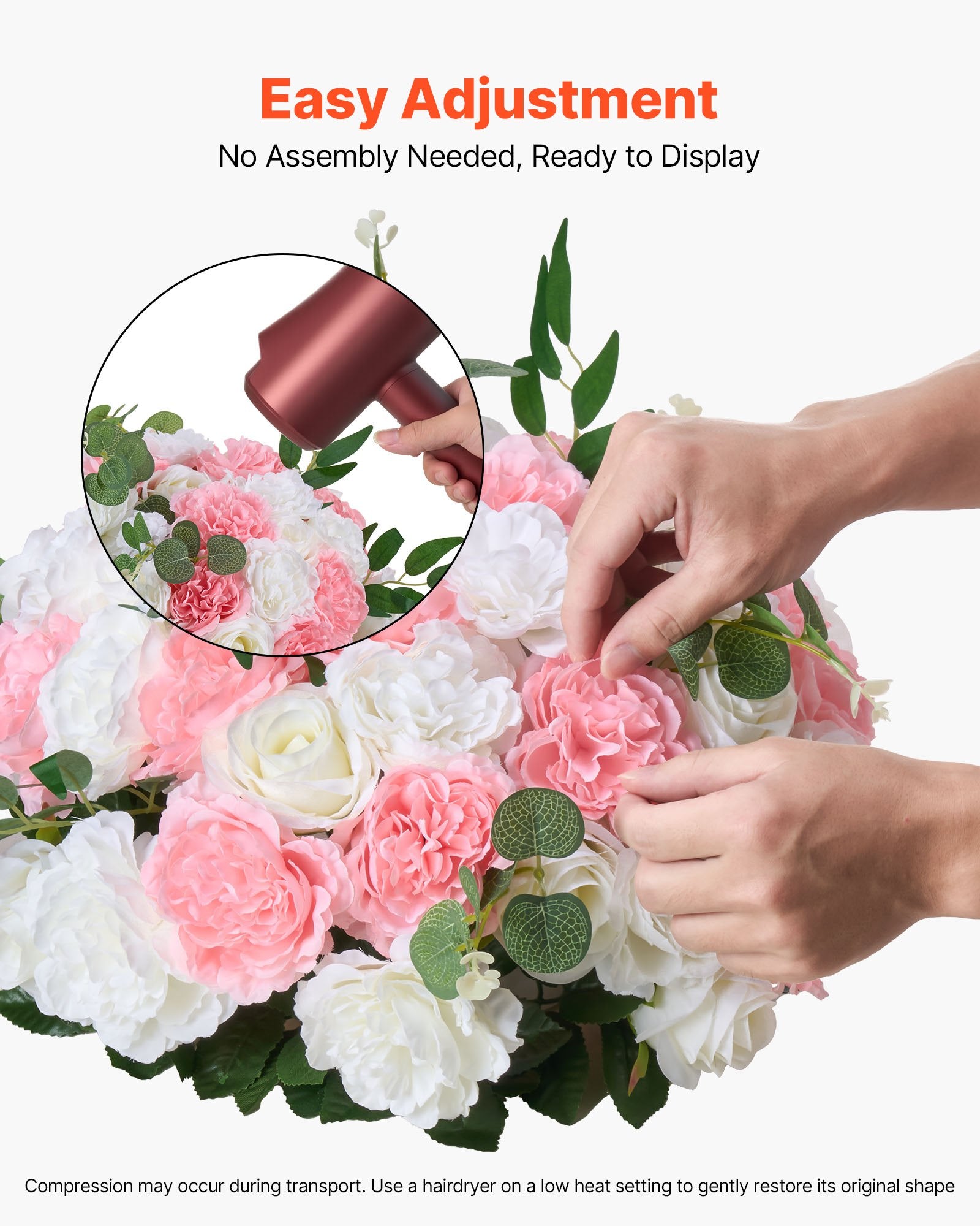 Elegant Pink and White Rose Flower Ball Centerpieces - 10 PCS, 17.7-Inch for Weddings, Events, and Home Décor with Premium Silk Petals