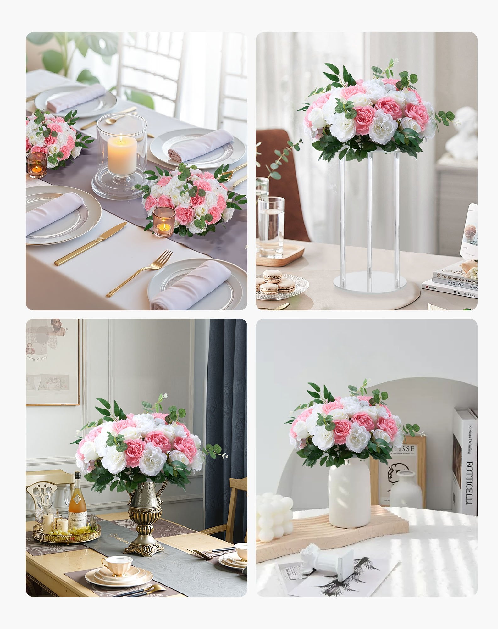Elegant Pink and White Rose Flower Ball Centerpieces - 10 PCS, 17.7-Inch for Weddings, Events, and Home Décor with Premium Silk Petals