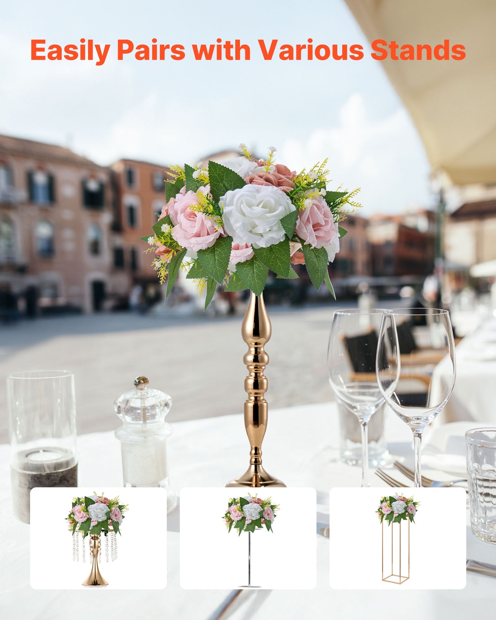 10PCS 9.5-Inch Artificial Flower Ball Centerpieces, Pink & White Silk Rose Arrangements for Weddings, Home Decor, Events