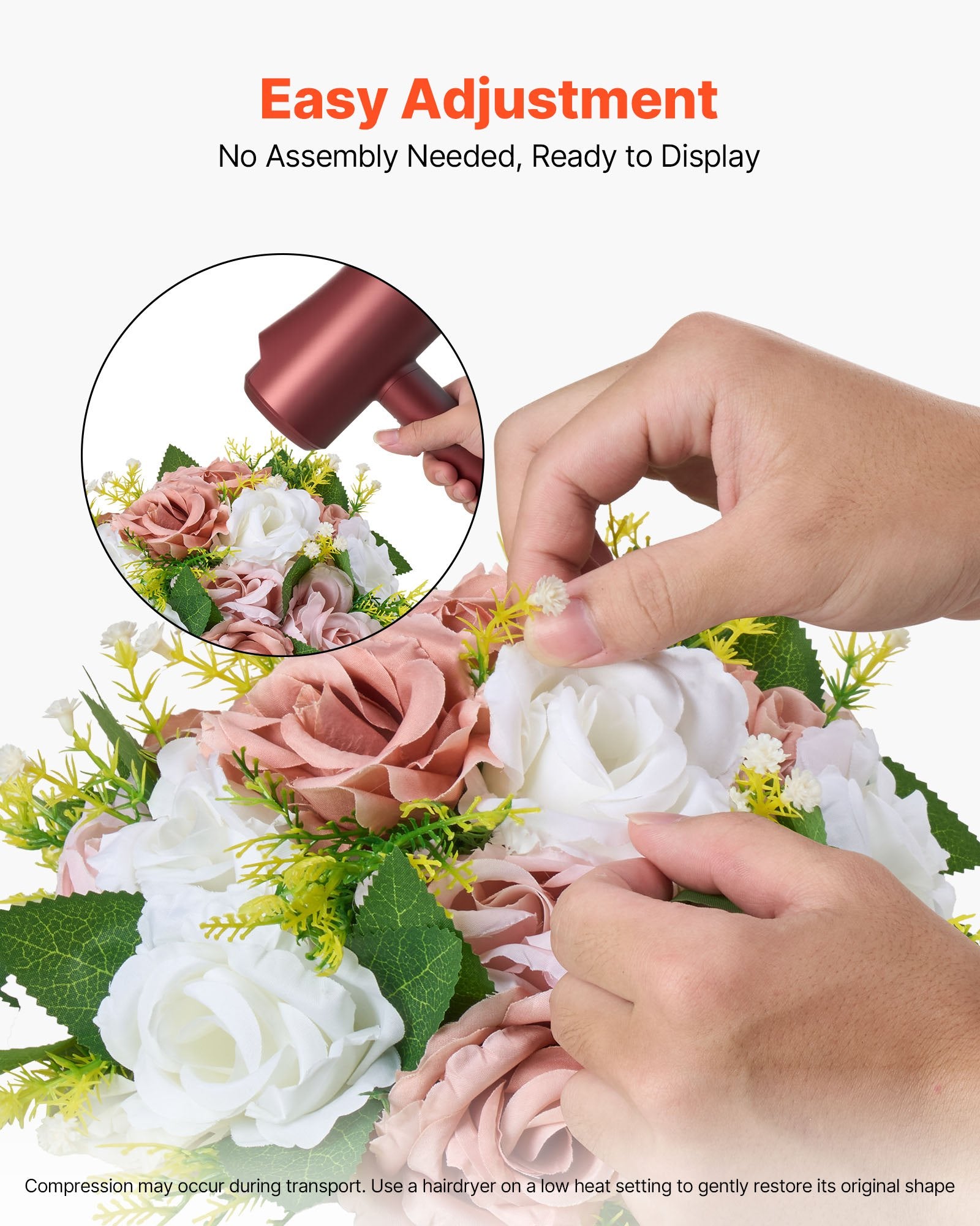 10PCS 9.5-Inch Artificial Flower Ball Centerpieces, Pink & White Silk Rose Arrangements for Weddings, Home Decor, Events