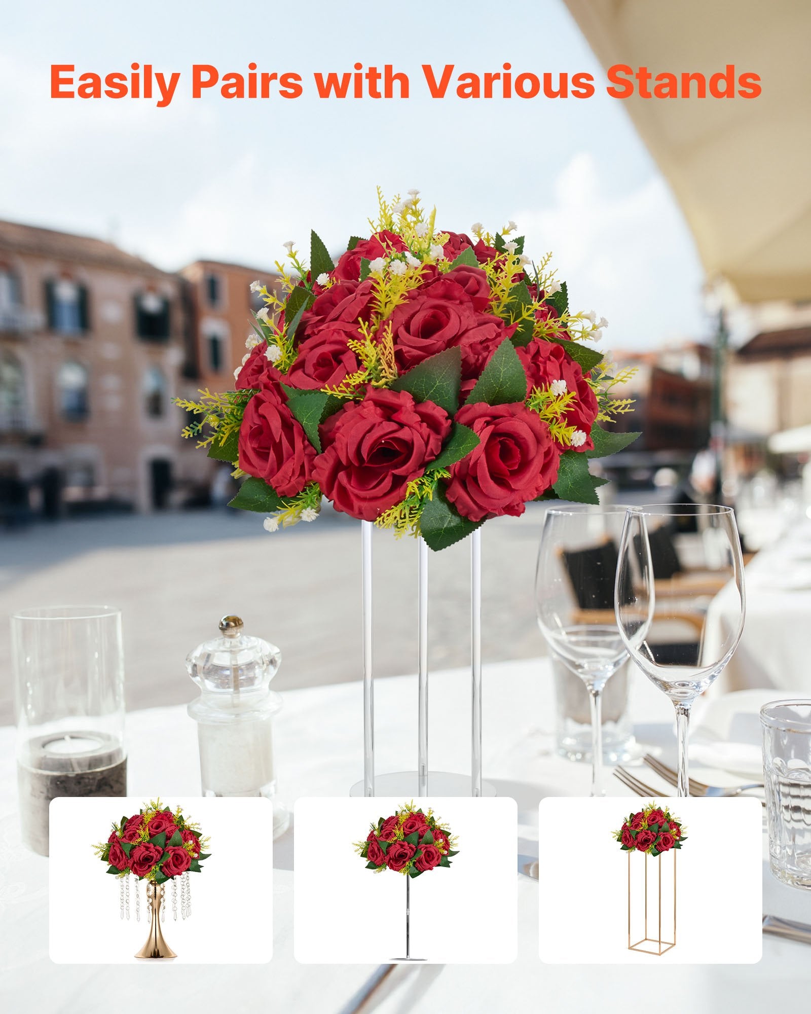 Luxurious 10 PCS Red Rose Flower Balls for Weddings, Home & Party Decor - 9.5" Artificial Floral Centerpieces & Kissing Balls