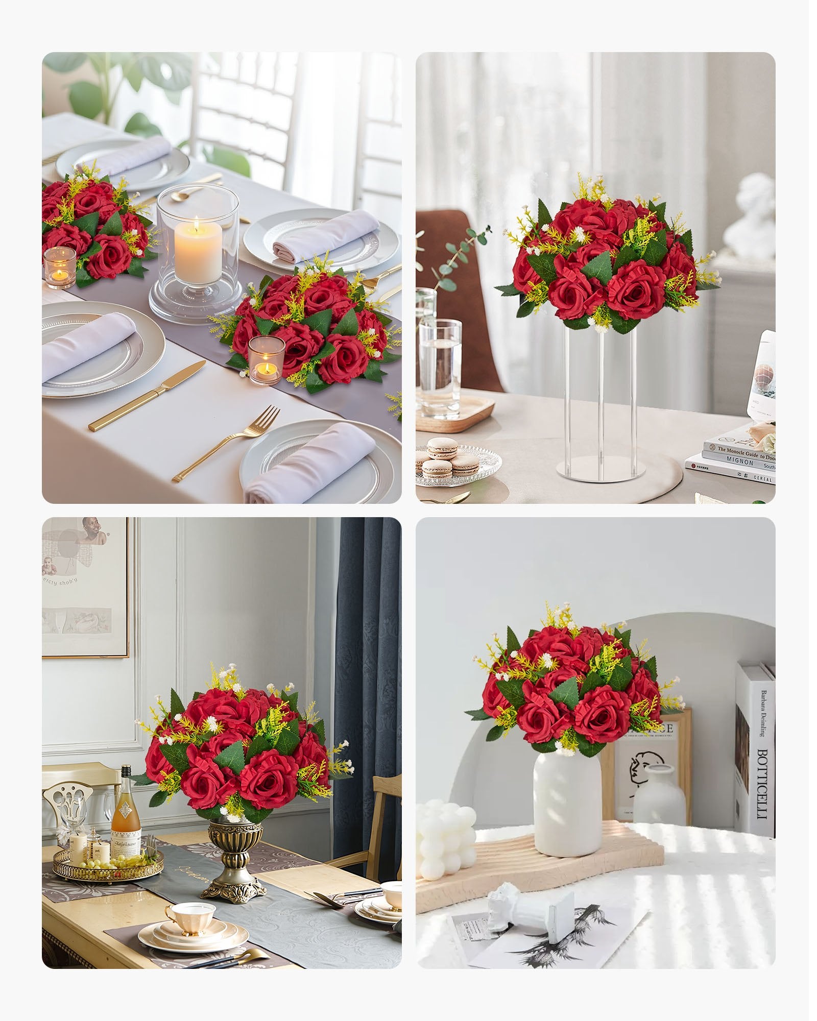 Luxurious 10 PCS Red Rose Flower Balls for Weddings, Home & Party Decor - 9.5" Artificial Floral Centerpieces & Kissing Balls