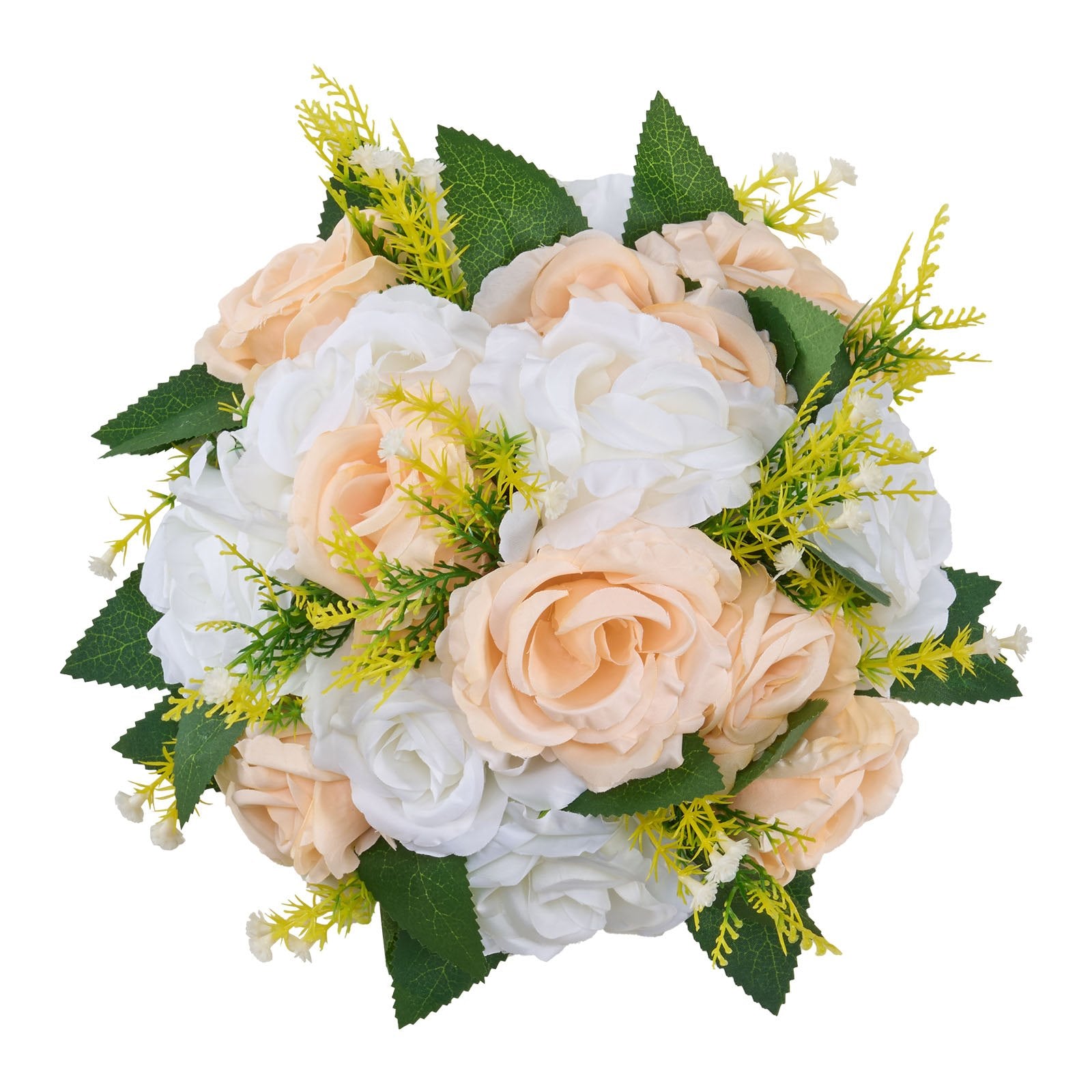 Elegant Artificial Flower Ball Bouquet - 10 PCS, 9.5-Inch Rose Centerpieces for Wedding & Home Décor, Champagne & White Silk Petals