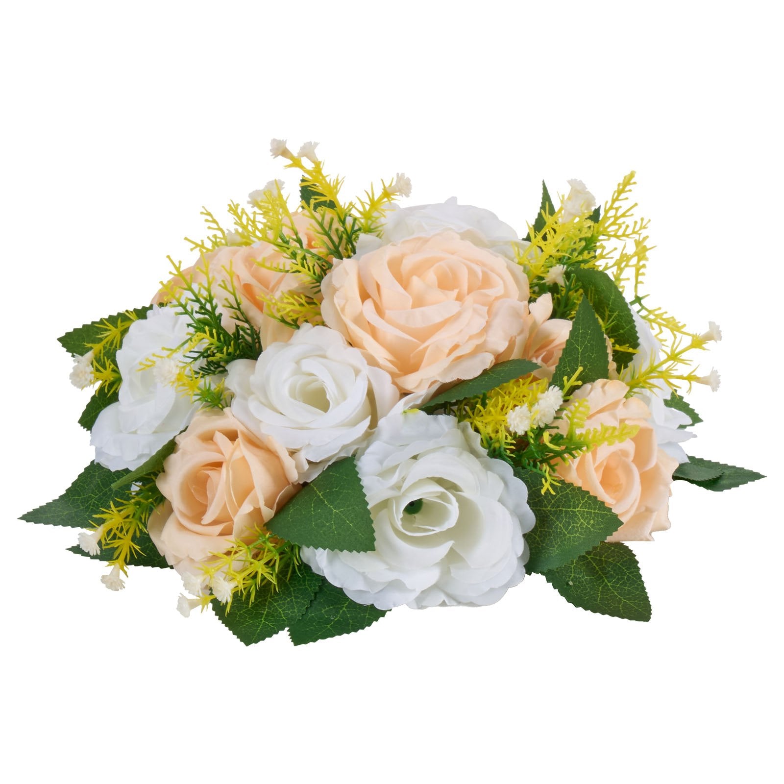 Elegant Artificial Flower Ball Bouquet - 10 PCS, 9.5-Inch Rose Centerpieces for Wedding & Home Décor, Champagne & White Silk Petals