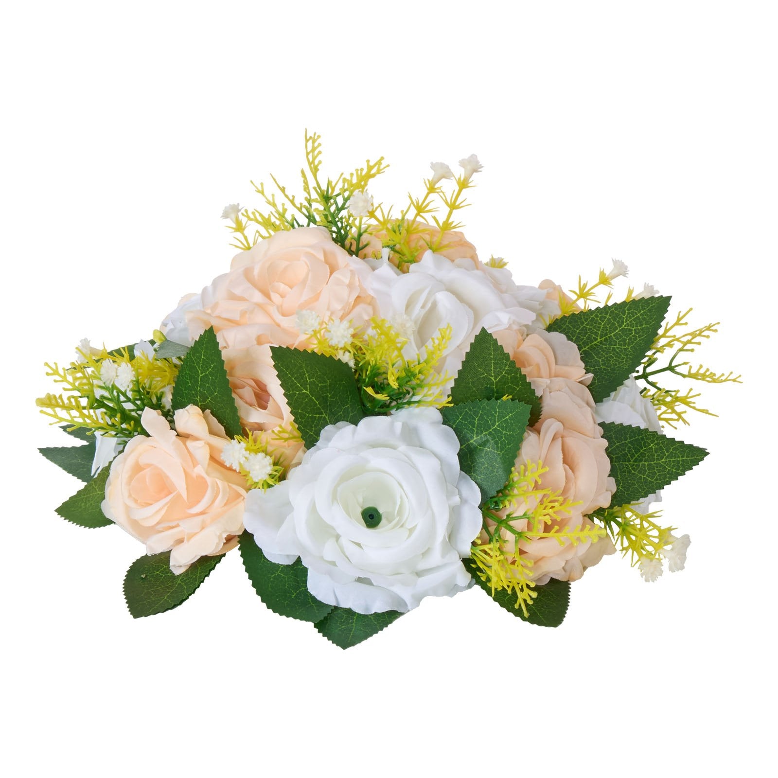 Elegant Artificial Flower Ball Bouquet - 10 PCS, 9.5-Inch Rose Centerpieces for Wedding & Home Décor, Champagne & White Silk Petals