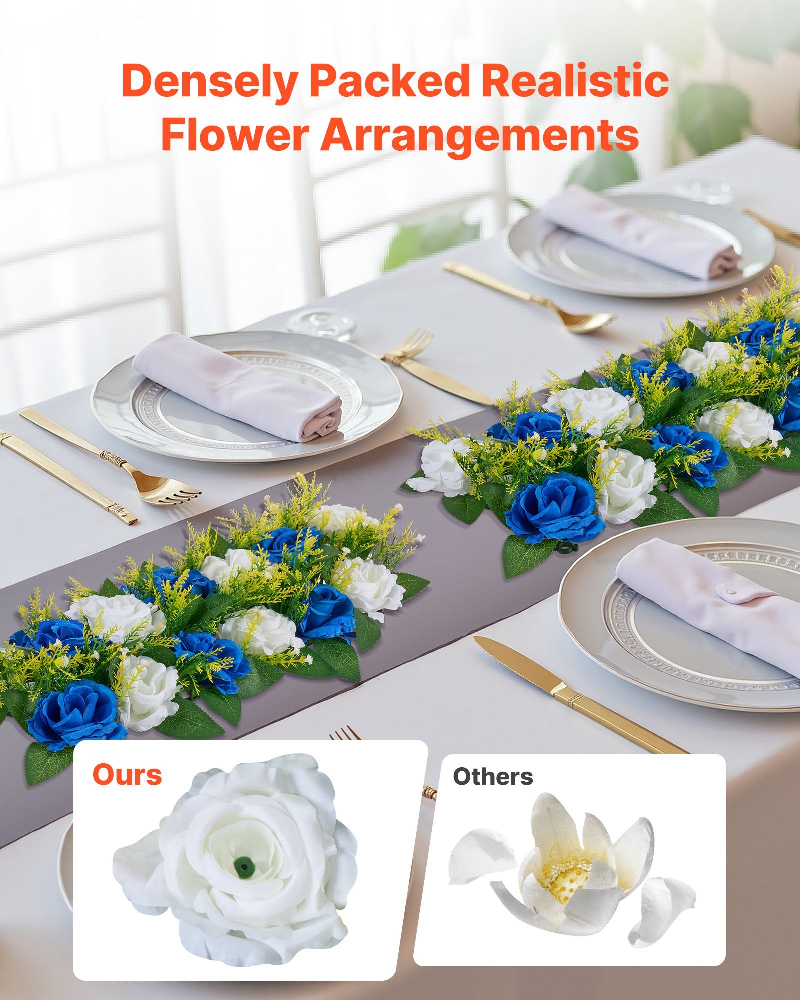Elegant Blue and White Faux Rose Floral Ball Arrangements - 10 PCS Wedding Centerpieces, Silk Fabric Flower Decorations for Home & Events