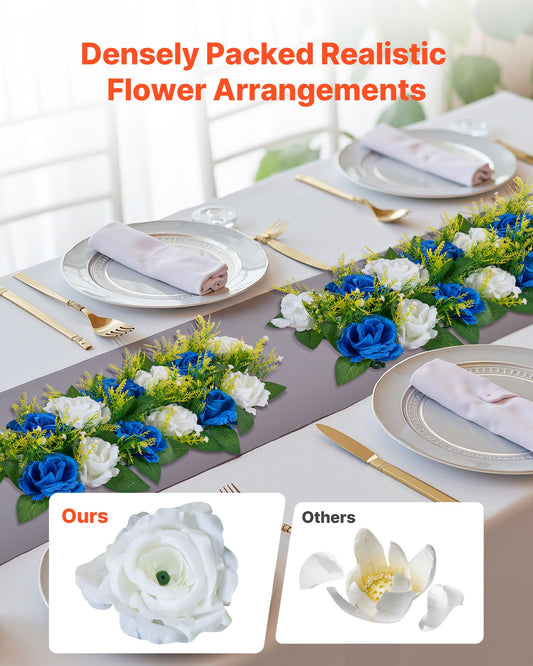 Elegant Blue and White Faux Rose Floral Ball Arrangements - 10 PCS Wedding Centerpieces, Silk Fabric Flower Decorations for Home & Events