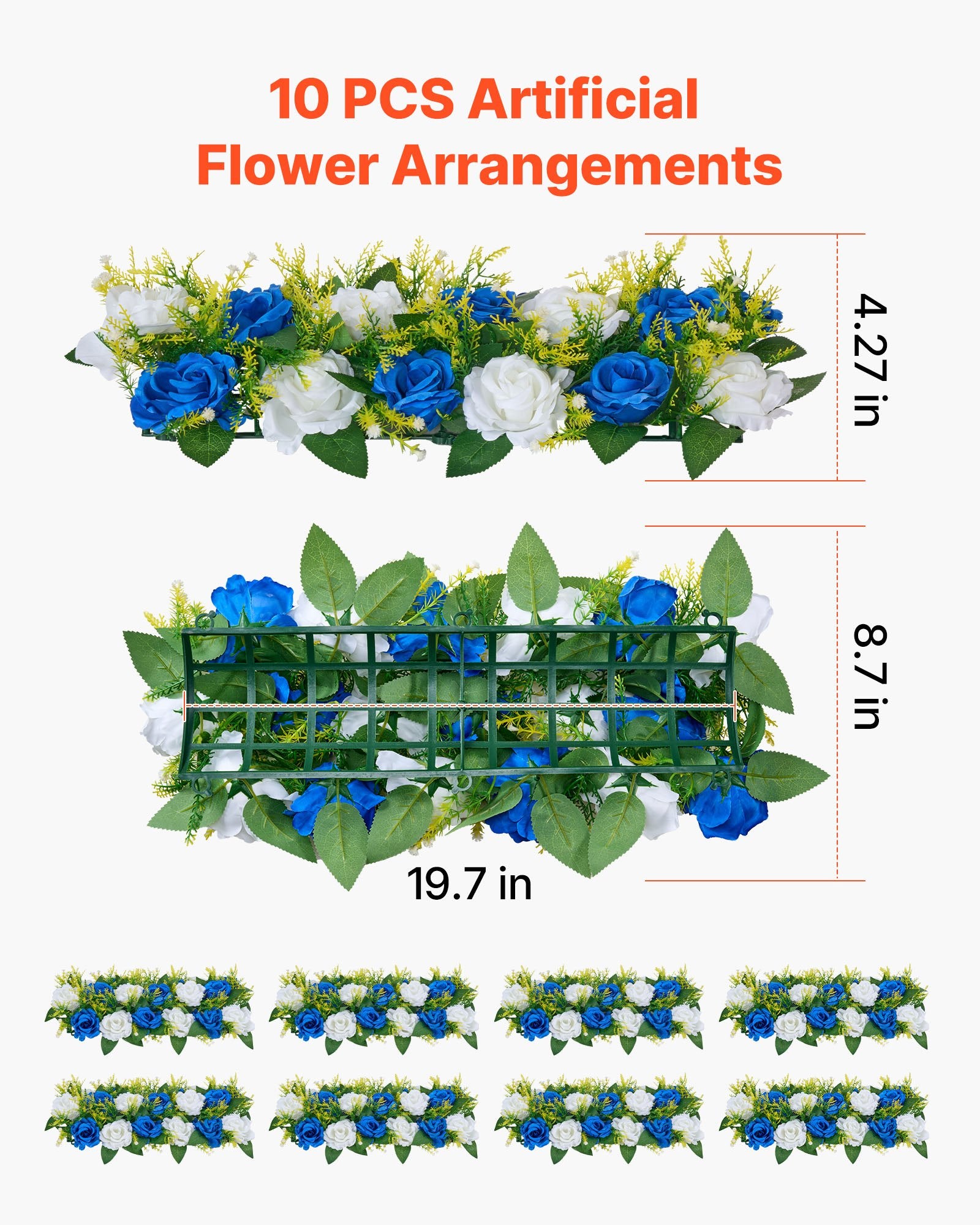 Elegant Blue and White Faux Rose Floral Ball Arrangements - 10 PCS Wedding Centerpieces, Silk Fabric Flower Decorations for Home & Events