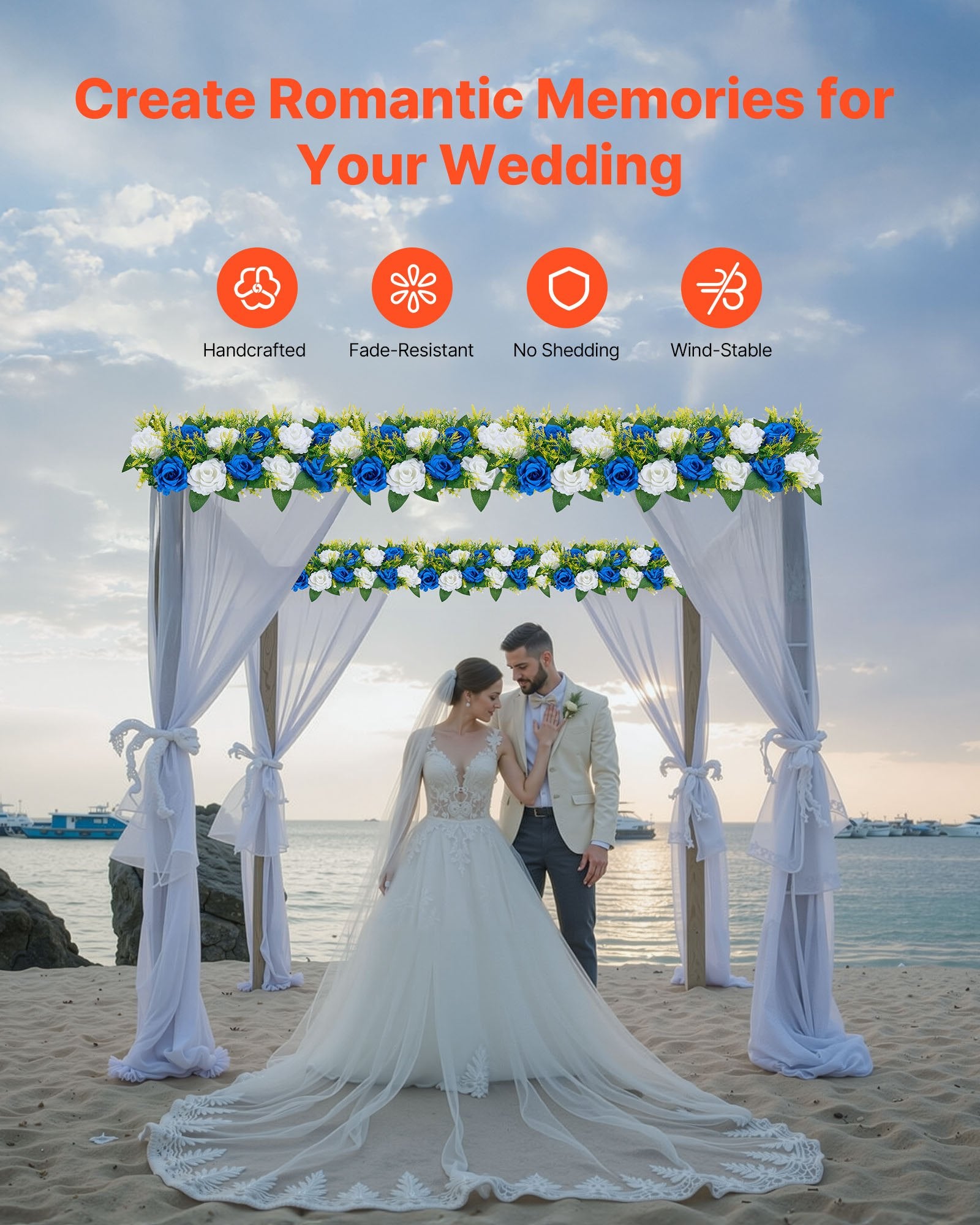 Elegant Blue and White Faux Rose Floral Ball Arrangements - 10 PCS Wedding Centerpieces, Silk Fabric Flower Decorations for Home & Events