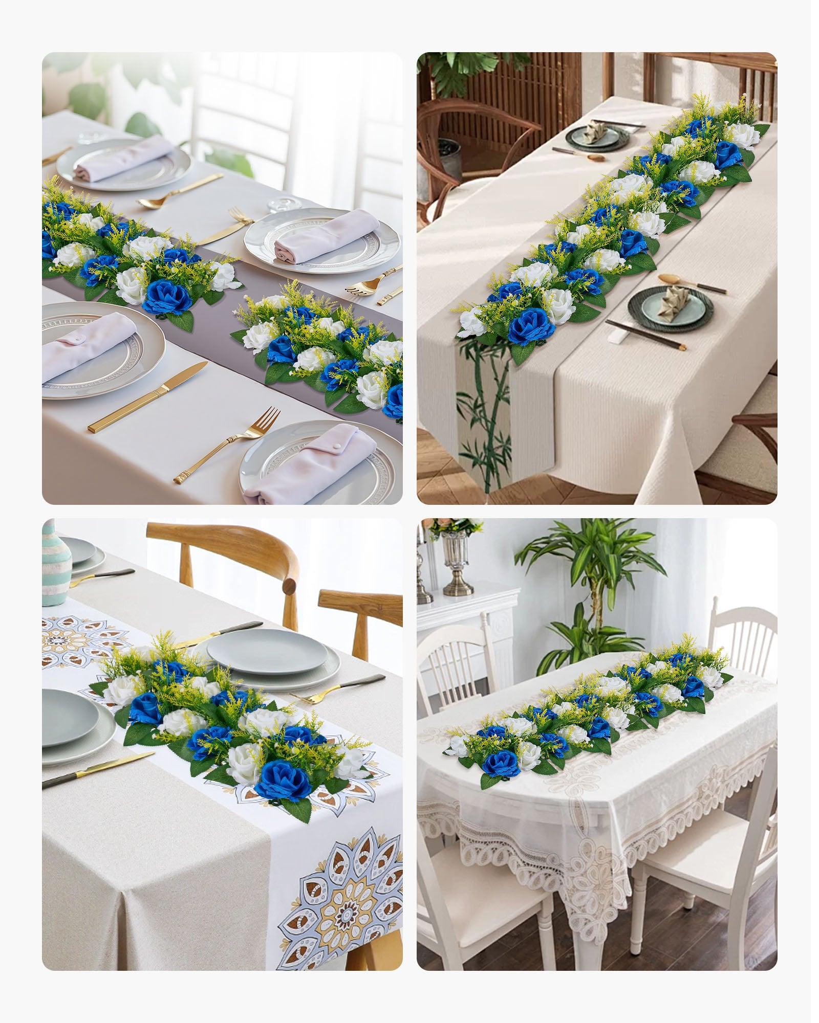 Elegant Blue and White Faux Rose Floral Ball Arrangements - 10 PCS Wedding Centerpieces, Silk Fabric Flower Decorations for Home & Events