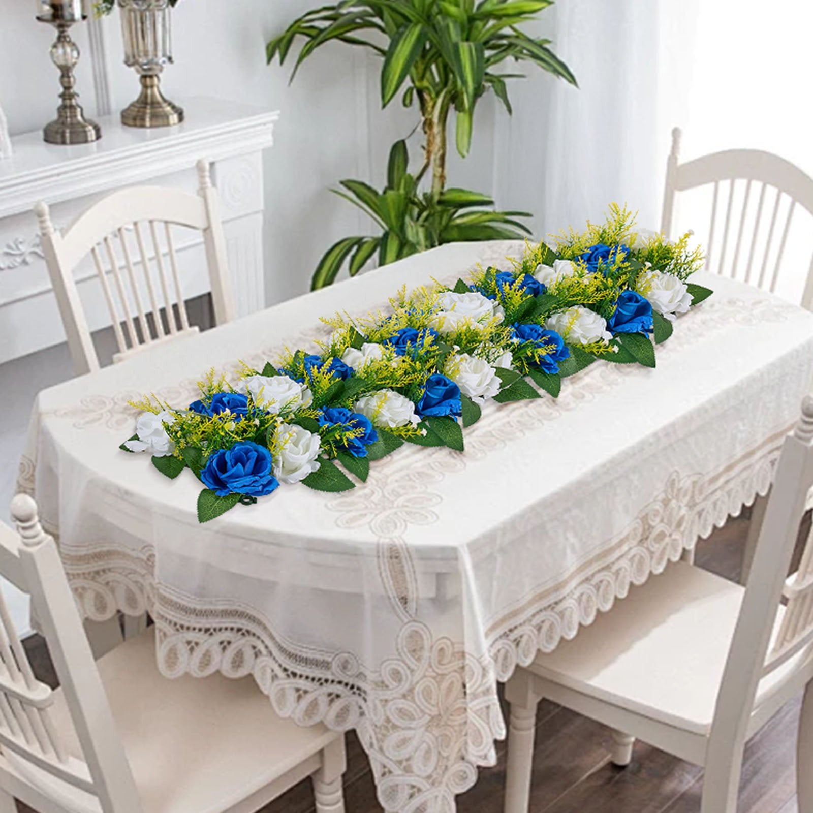 Elegant Blue and White Faux Rose Floral Ball Arrangements - 10 PCS Wedding Centerpieces, Silk Fabric Flower Decorations for Home & Events