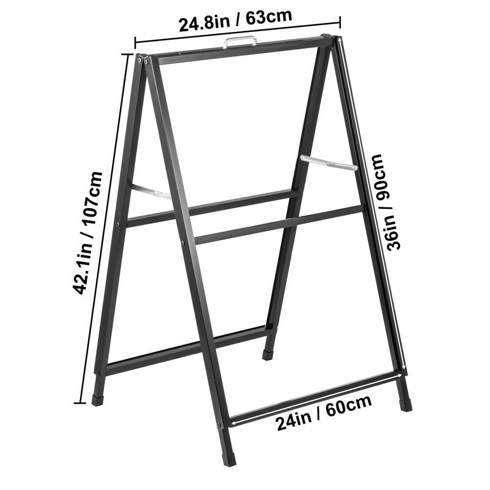 VEVOR A-Frame Sidewalk Sign 24"x36" Sidewalk Signs for Businesses Black Coated Steel Metal A-Frame Sign Slide-in Folding Sandwich Board Sidewalk Sign Double-Sided w/ 2 Corrugated Plastic Poster Boards