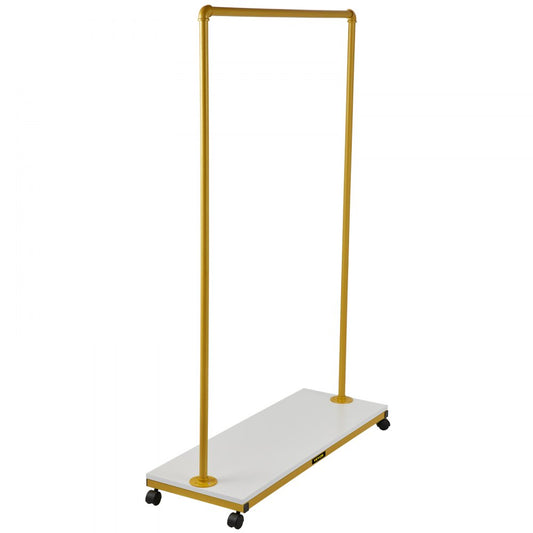 Heavy-Duty Gold Rolling Garment Rack with Bottom Shelf and Swivel Casters for Laundry Room or Boutique, 39.4"x14.2"x59.1"