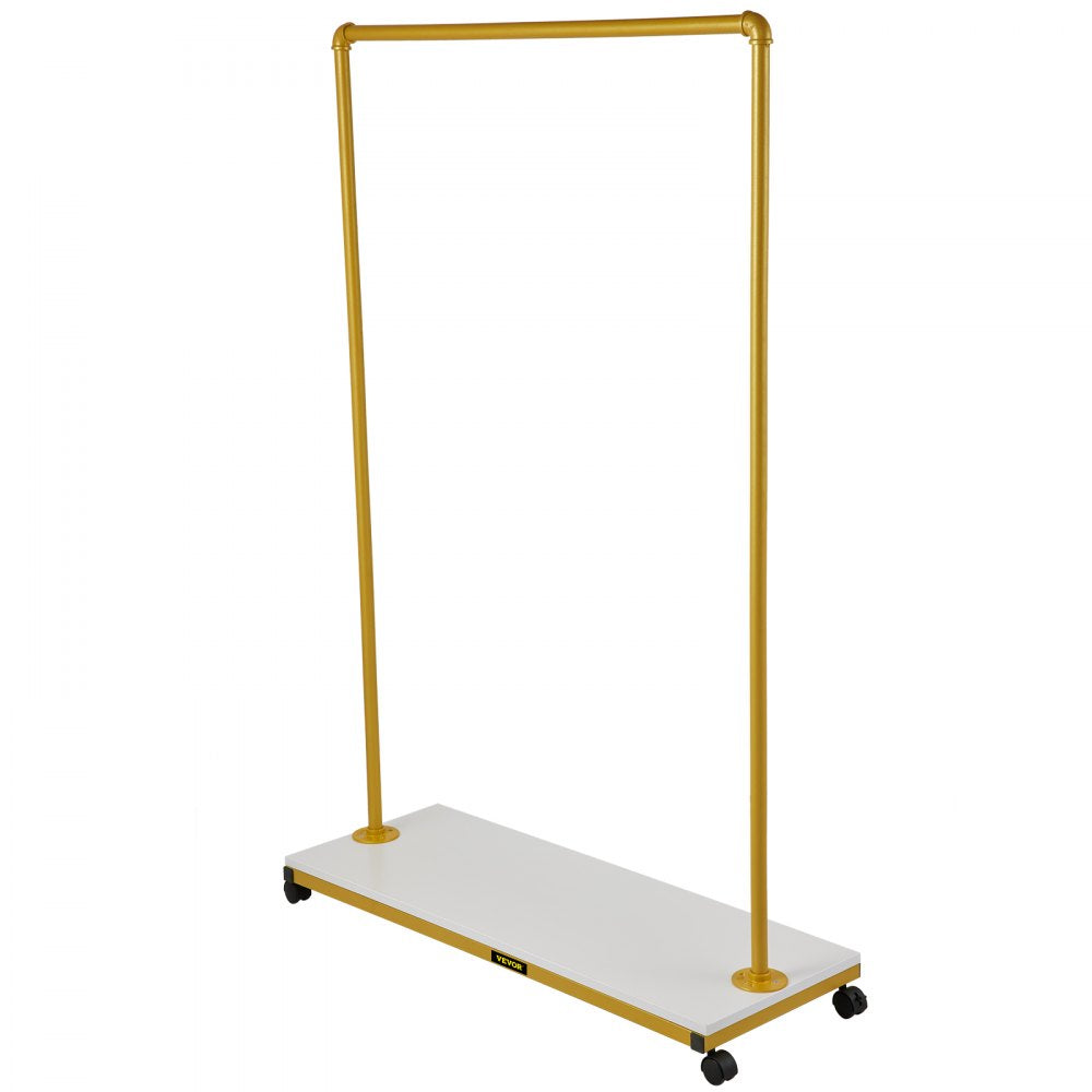 Heavy-Duty Gold Rolling Garment Rack with Bottom Shelf and Swivel Casters for Laundry Room or Boutique, 39.4"x14.2"x59.1"