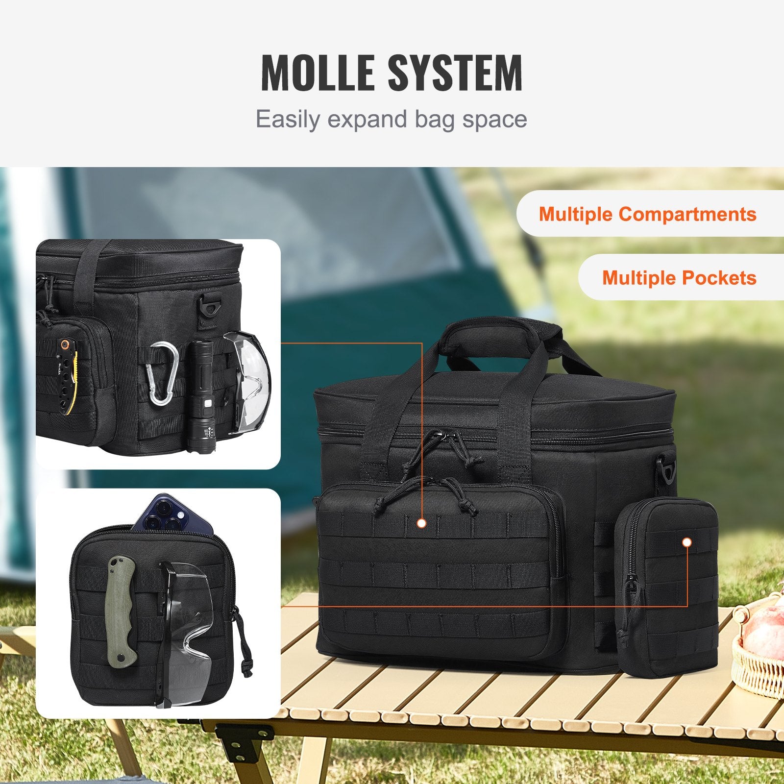 20L Tactical Cooler Bag with MOLLE System, Multi-Pocket Insulation, Removable Storage, Ideal for Office, Picnic, Hiking, Beach & More
