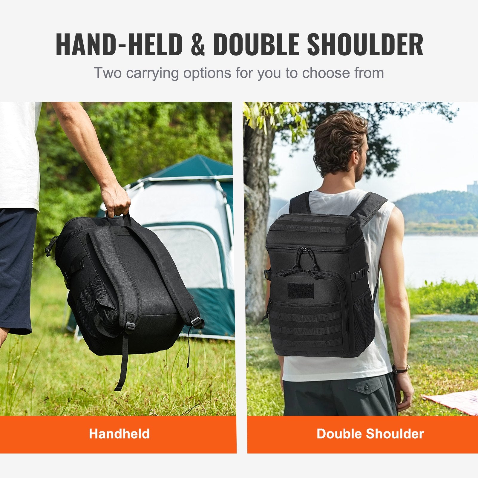 25L Tactical Cooler Bag with Molle Design, Multi-pocket, Waterproof Insulated Lunch Box for Office, Picnic, Hiking, Beach - Black