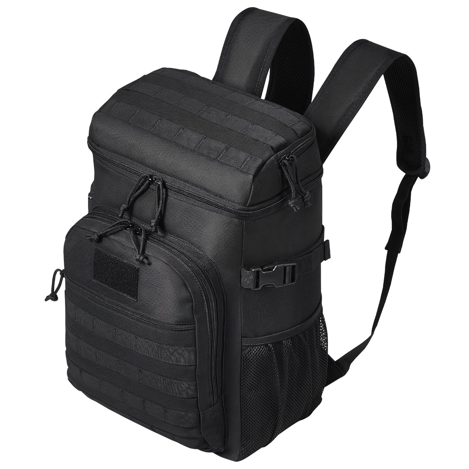 25L Tactical Cooler Bag with Molle Design, Multi-pocket, Waterproof Insulated Lunch Box for Office, Picnic, Hiking, Beach - Black