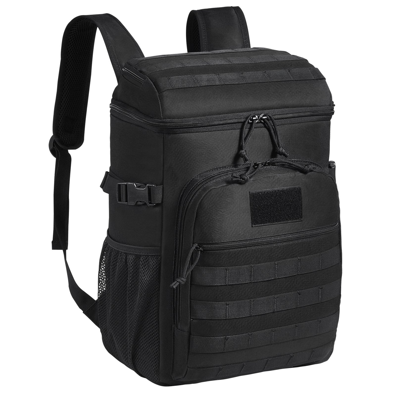 25L Tactical Cooler Bag with Molle Design, Multi-pocket, Waterproof Insulated Lunch Box for Office, Picnic, Hiking, Beach - Black