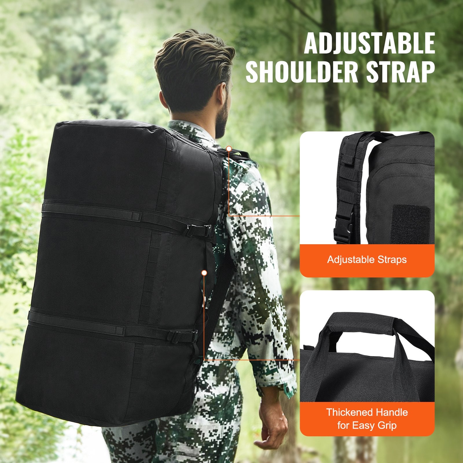 100L Tactical Duffle Bag with MOLLE System, Multi-Mesh Pockets for Gym, Travel, Fitness, Sports, Overnight Gear, Black, Waterproof & Durable