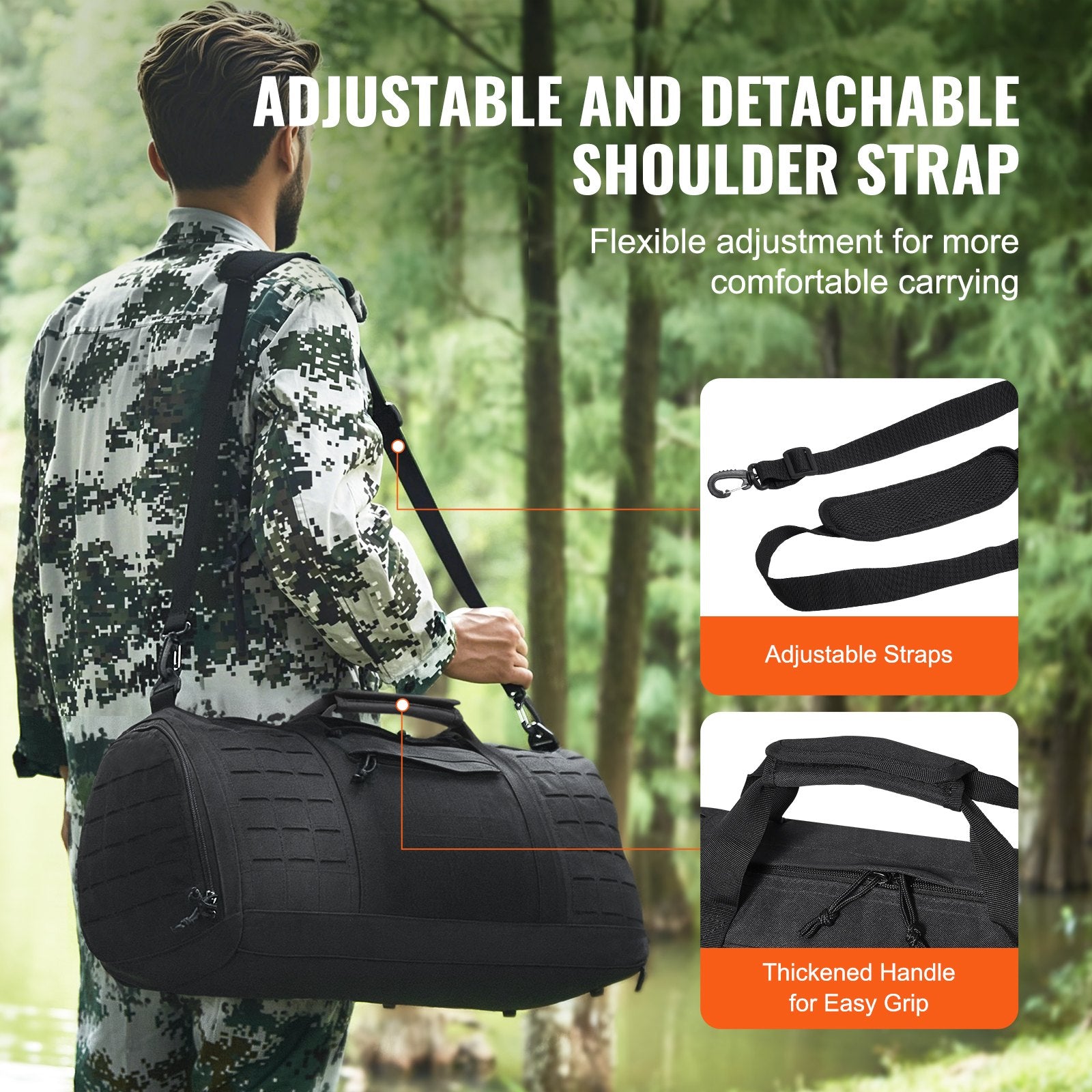 45L Tactical Duffle Bag with Molle System, Shoe Compartment - Military-Grade Travel, Fitness, Gym, Overnight, Waterproof, Black