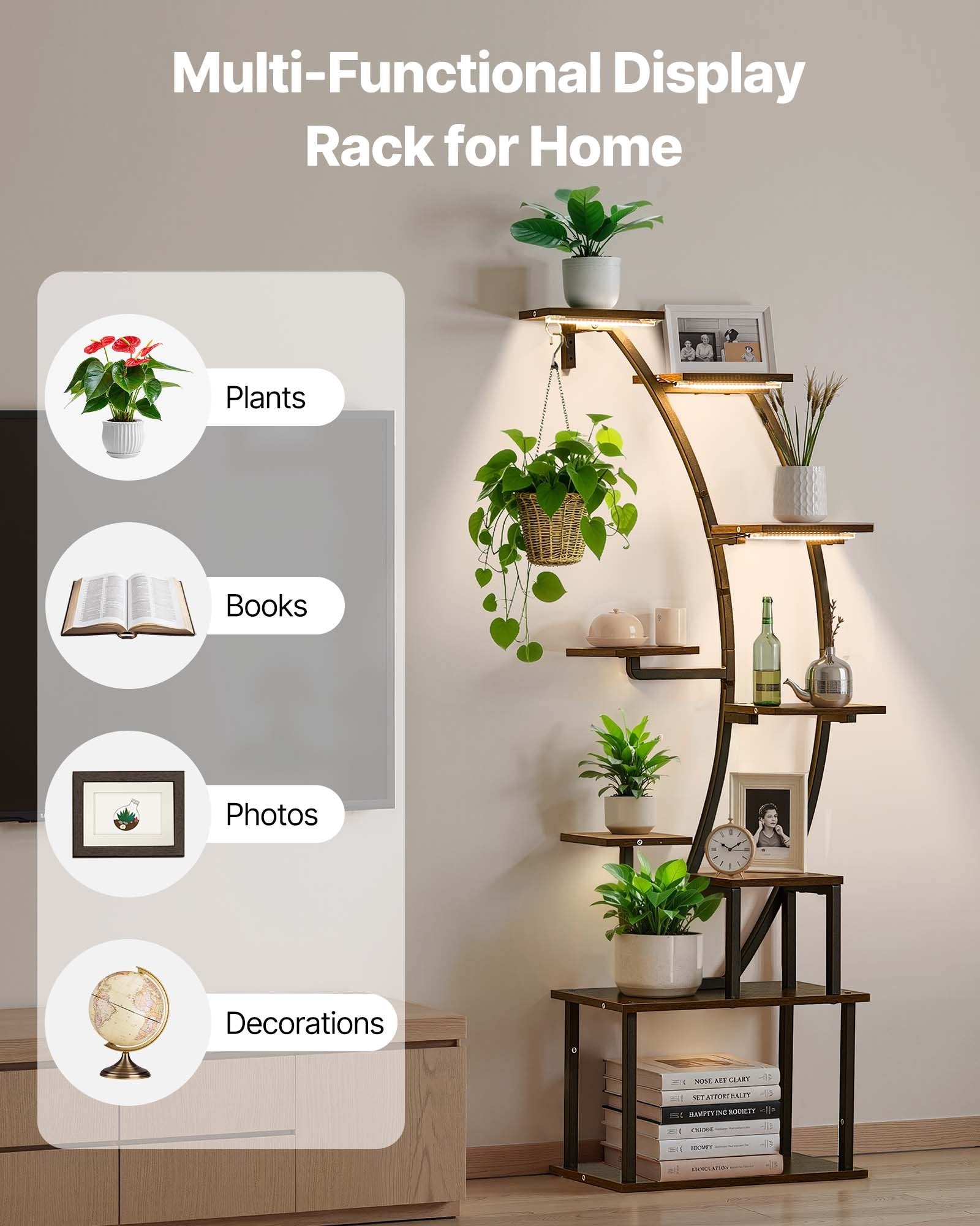 63-Inch 9-Tier Indoor Plant Stand with LED Grow Lights - Corner Metal Shelf, Adjustable Timer & Brightness for Living Room & Balcony Decor