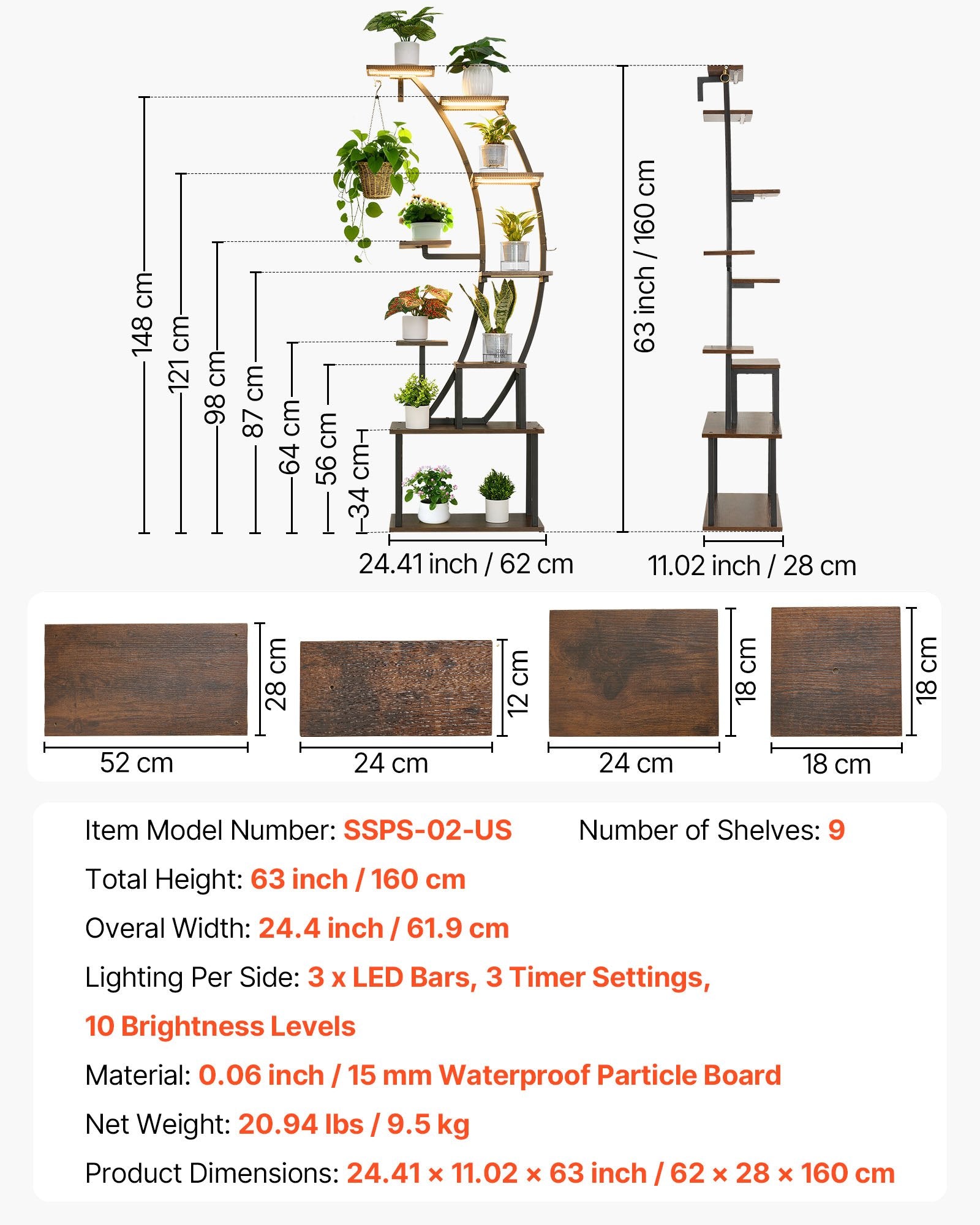 63-Inch 9-Tier Indoor Plant Stand with LED Grow Lights - Corner Metal Shelf, Adjustable Timer & Brightness for Living Room & Balcony Decor