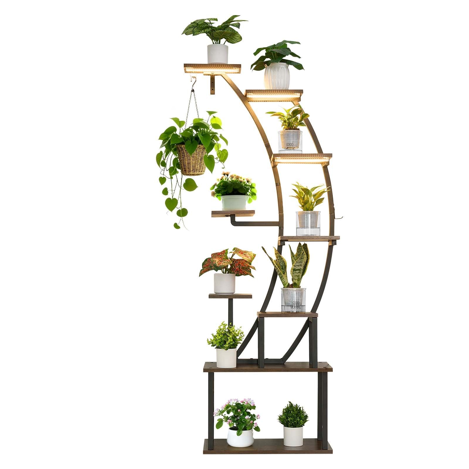 63-Inch 9-Tier Indoor Plant Stand with LED Grow Lights - Corner Metal Shelf, Adjustable Timer & Brightness for Living Room & Balcony Decor