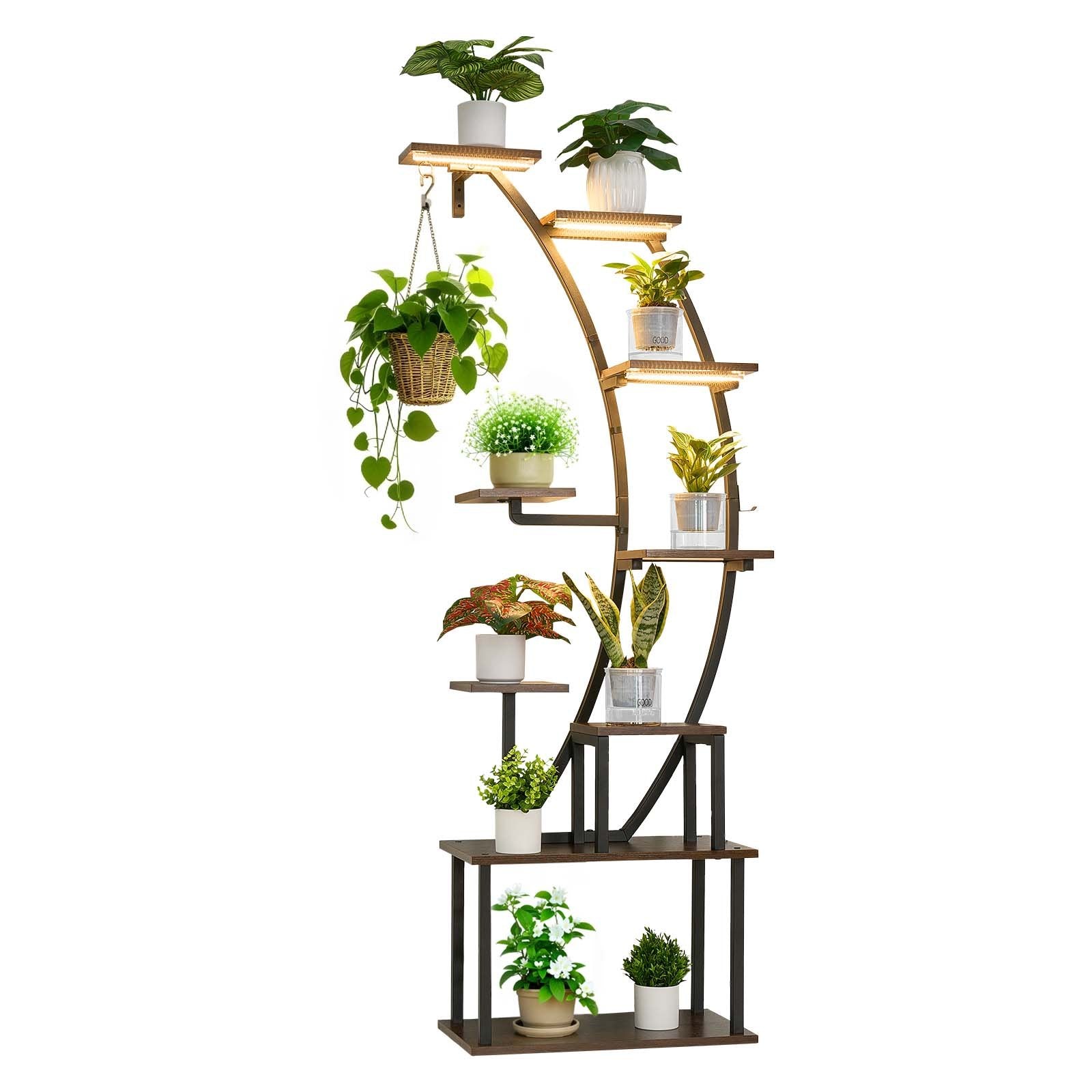 63-Inch 9-Tier Indoor Plant Stand with LED Grow Lights - Corner Metal Shelf, Adjustable Timer & Brightness for Living Room & Balcony Decor