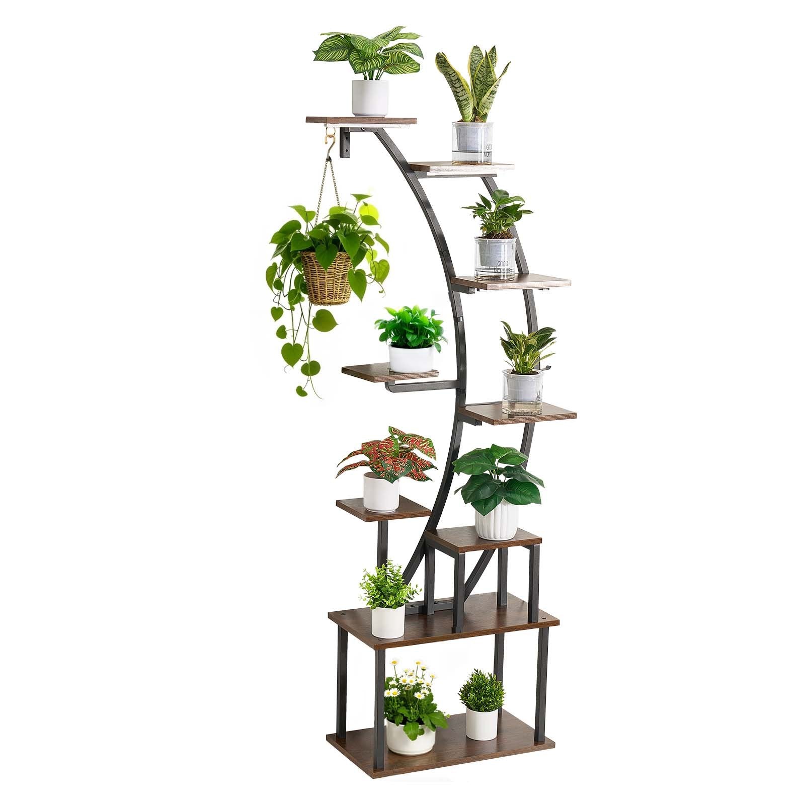 63-Inch 9-Tier Indoor Plant Stand with LED Grow Lights - Corner Metal Shelf, Adjustable Timer & Brightness for Living Room & Balcony Decor