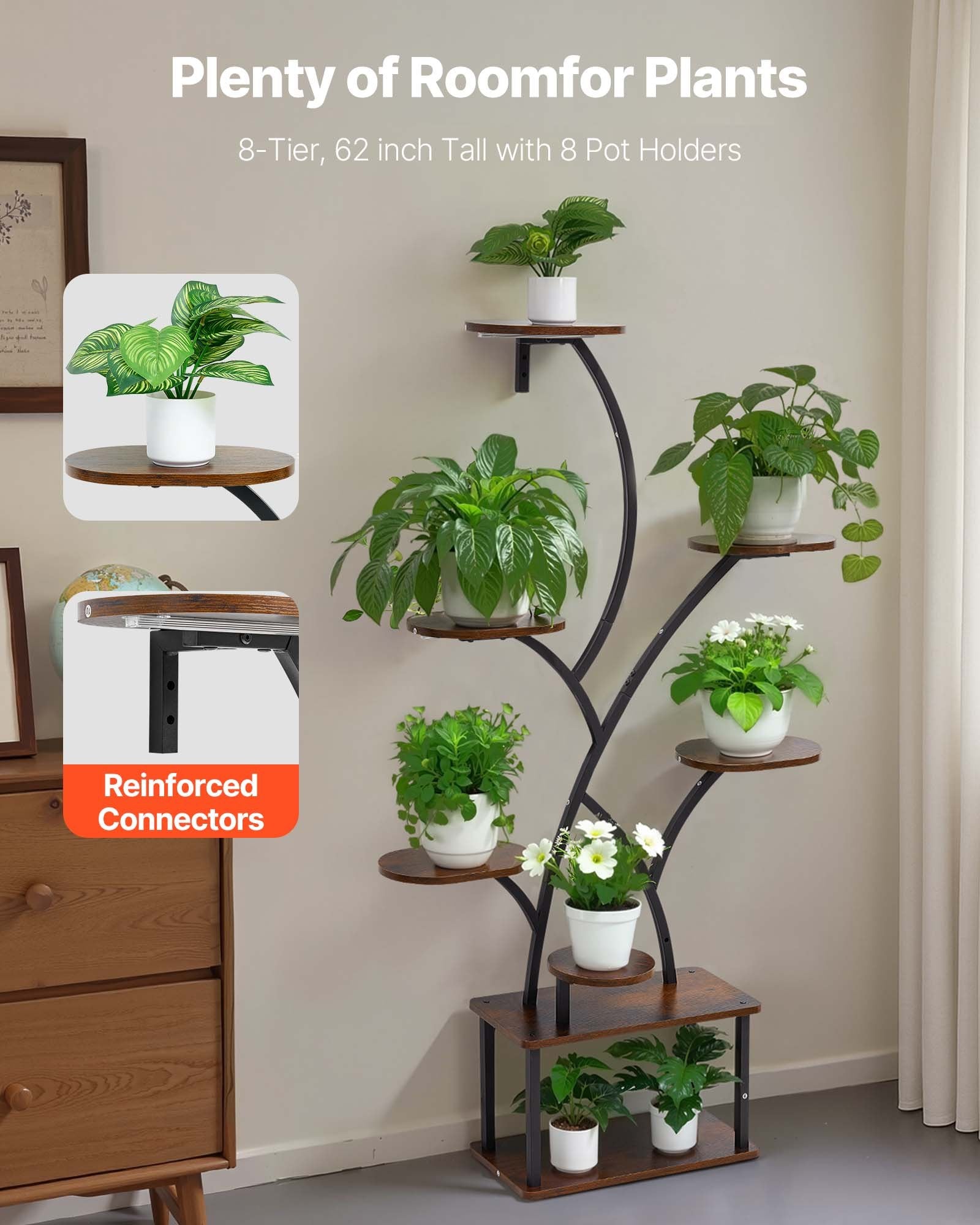 Elevate Your Indoor Garden with 62-Inch 8-Tier Lighted Plant Stand - Metal Corner Holder, Timer & Brightness Control, Ideal Decor for Living Rooms & Balconies