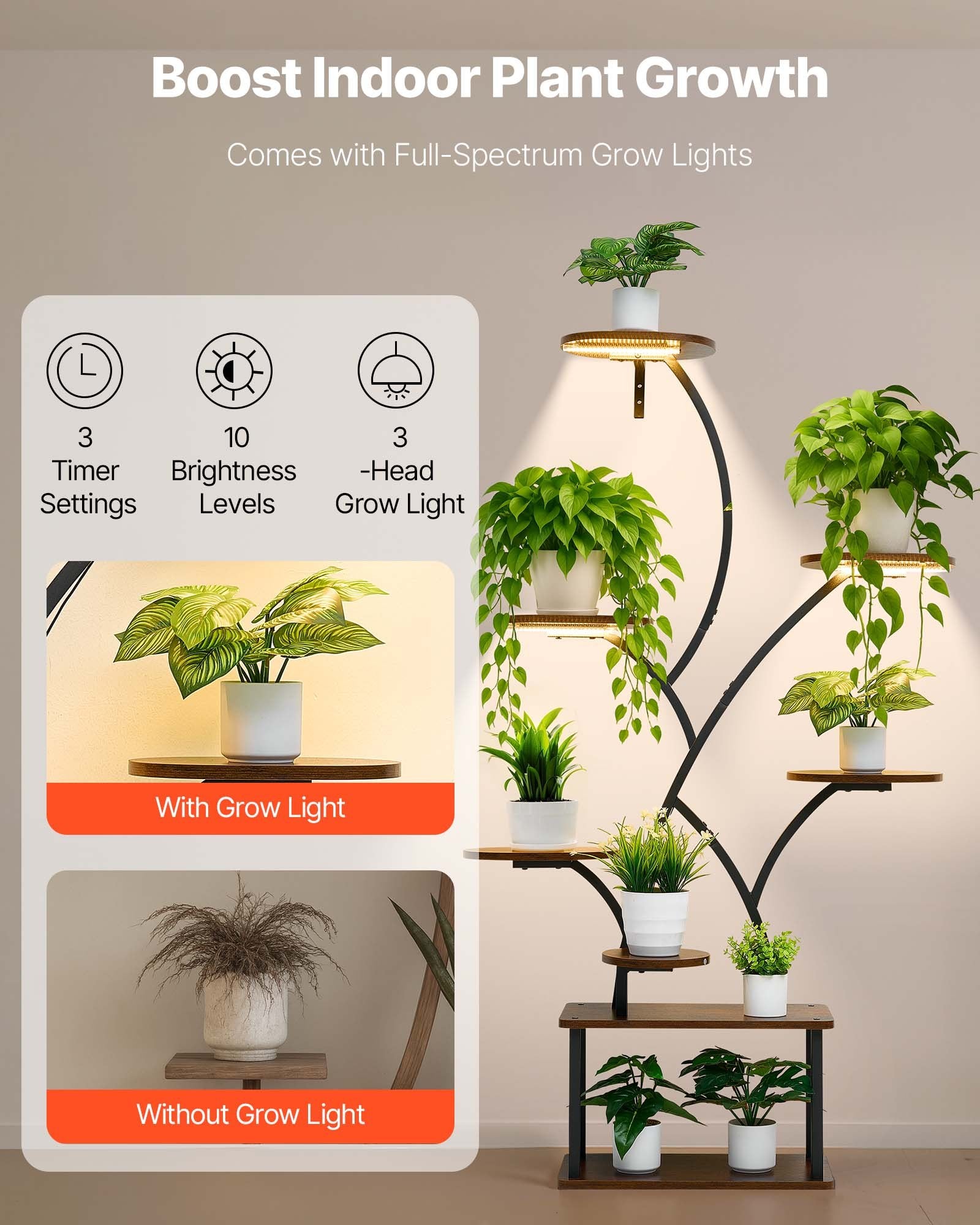 Elevate Your Indoor Garden with 62-Inch 8-Tier Lighted Plant Stand - Metal Corner Holder, Timer & Brightness Control, Ideal Decor for Living Rooms & Balconies