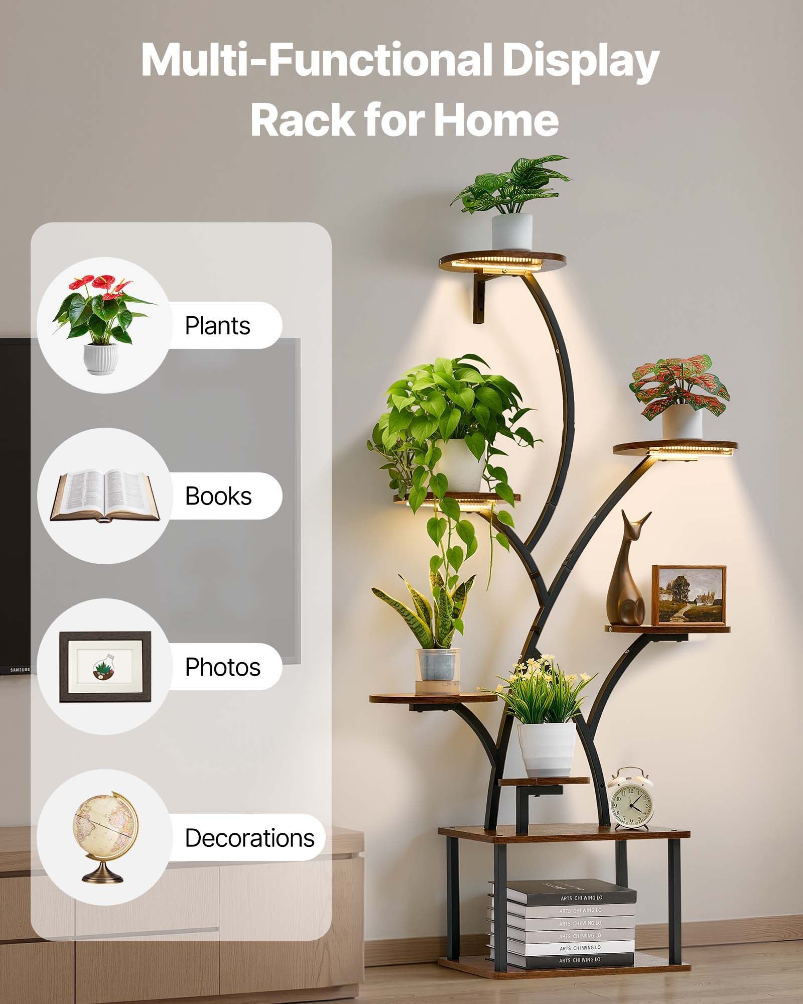 Elevate Your Indoor Garden with 62-Inch 8-Tier Lighted Plant Stand - Metal Corner Holder, Timer & Brightness Control, Ideal Decor for Living Rooms & Balconies