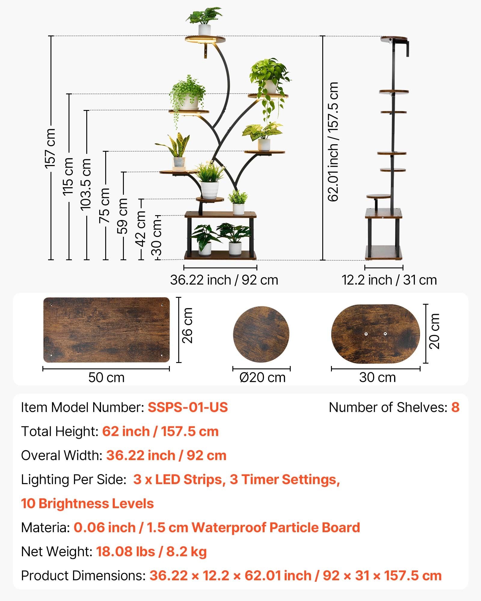 Elevate Your Indoor Garden with 62-Inch 8-Tier Lighted Plant Stand - Metal Corner Holder, Timer & Brightness Control, Ideal Decor for Living Rooms & Balconies