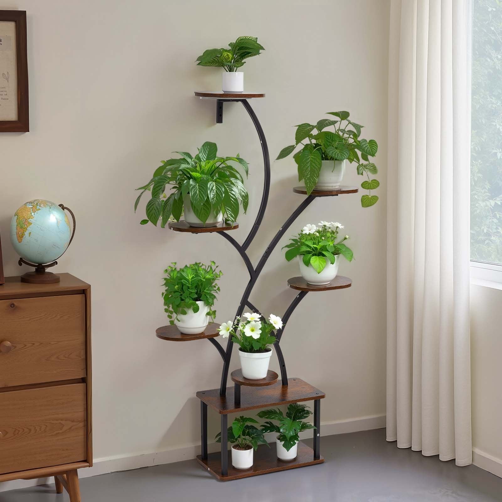 Elevate Your Indoor Garden with 62-Inch 8-Tier Lighted Plant Stand - Metal Corner Holder, Timer & Brightness Control, Ideal Decor for Living Rooms & Balconies