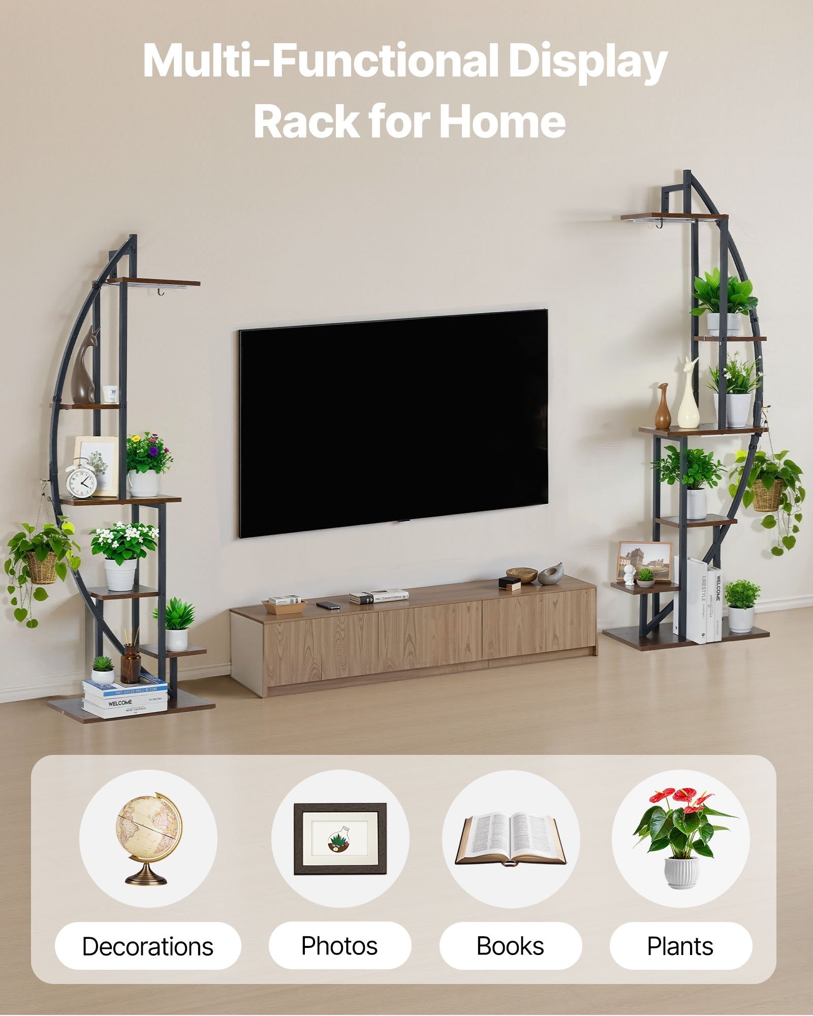 63" Indoor Plant Stand with LED Grow Lights, 6-Tier Metal Corner Shelf, Half-Moon Design, Adjustable Brightness & Timer for Living Room Decor